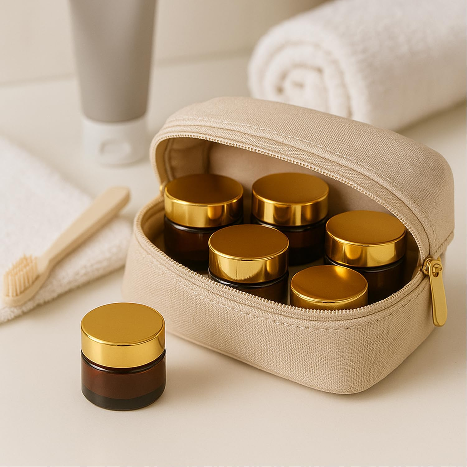 12 Packs 5Ml/0.17Oz Amber Glass Cream Jars with Golden Lids Small Cosmetic Containers Refillable Empty Jars Travel Sample Jars for Lip Balm, Salve, Ointment, Eye Cream, DIY Skincare image number 6