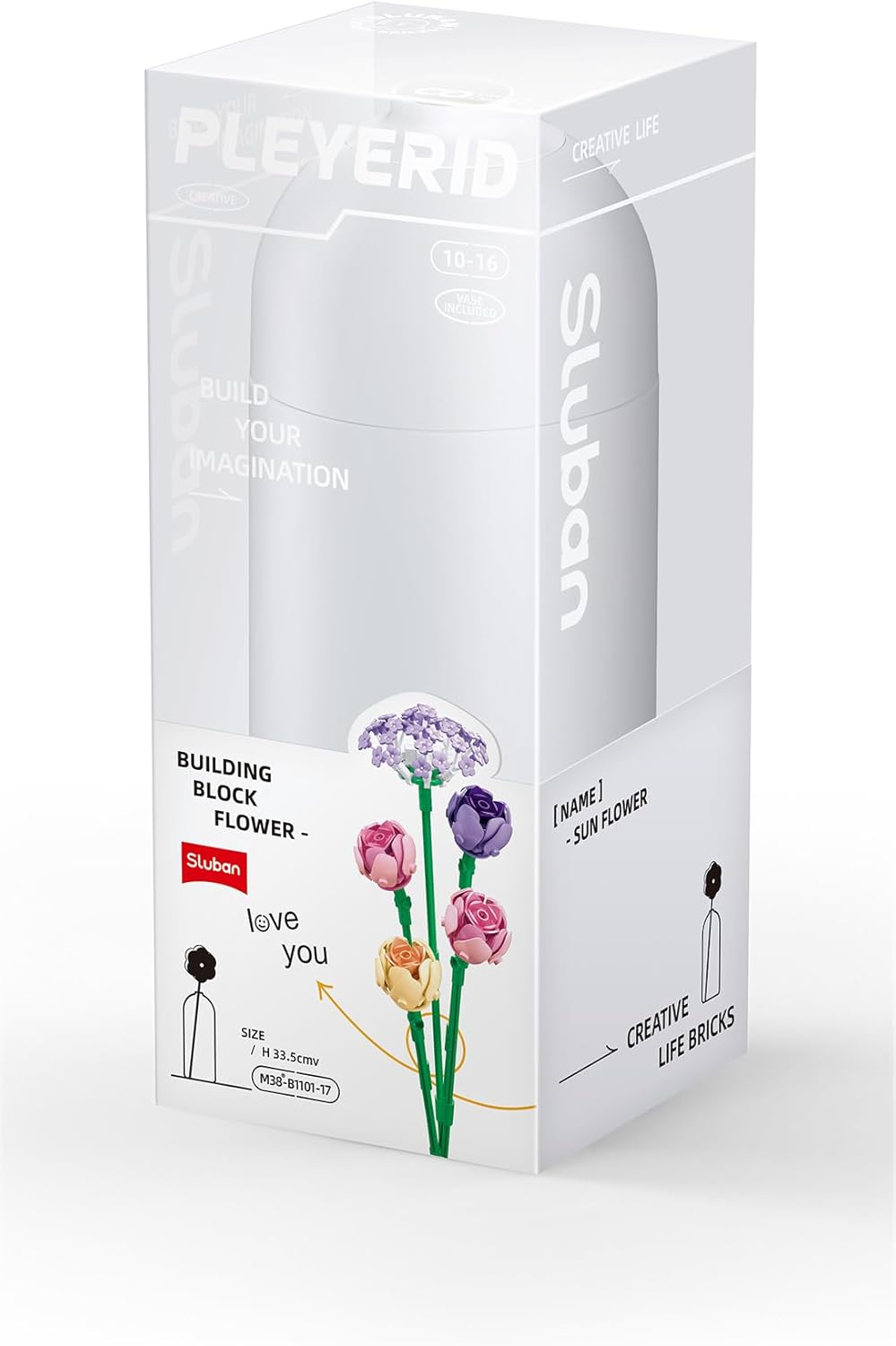 Stuban Building Block Flower Set with Vase, Creative Life Bricks, 33.5 Cm, Multi-Coloured Roses and Sunflower, M38-B1101-17 image number 1