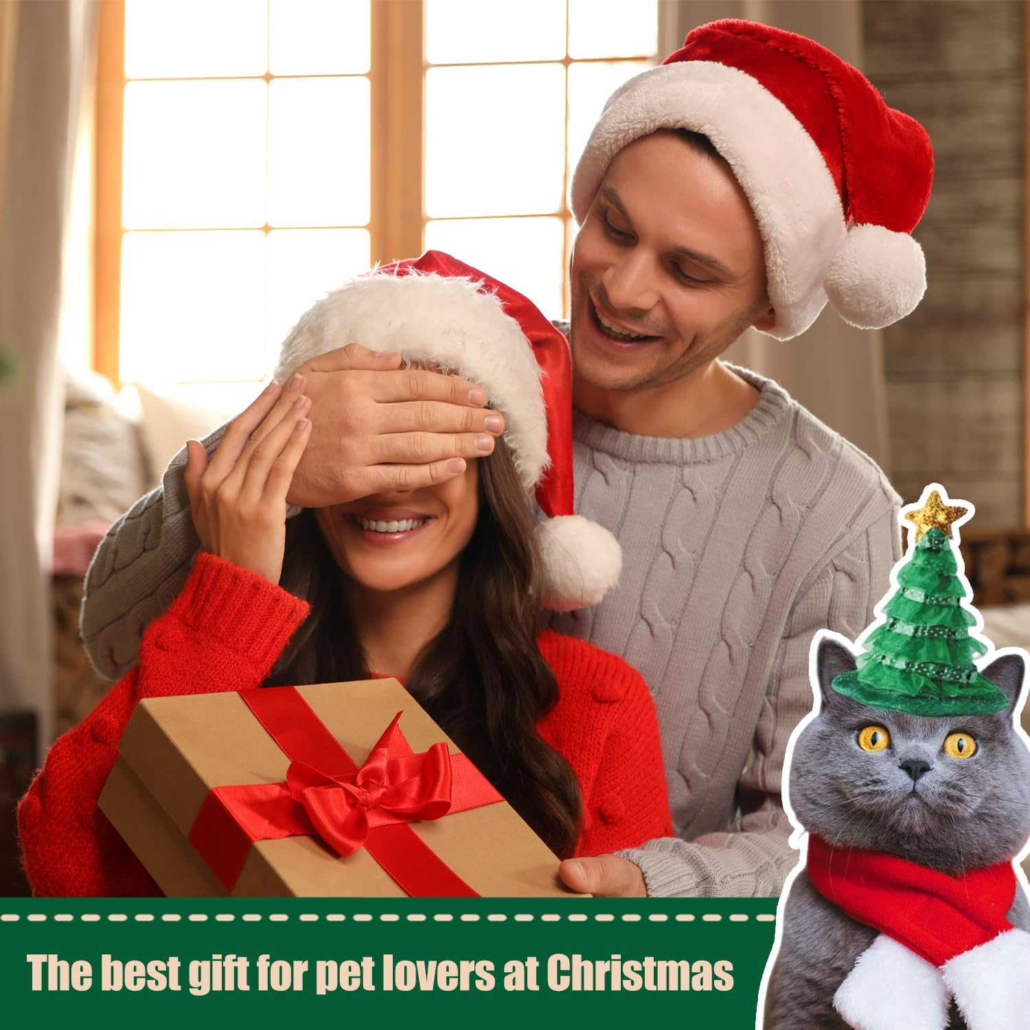 Christmas Cat Clothing, Pack of 4 Pet Christmas Costume Accessories, Cats Christmas Hat and Scarf, Funny Antlers, Christmas Hats, Adjustable Cape, Scarf, for Dogs, Cats image number 4