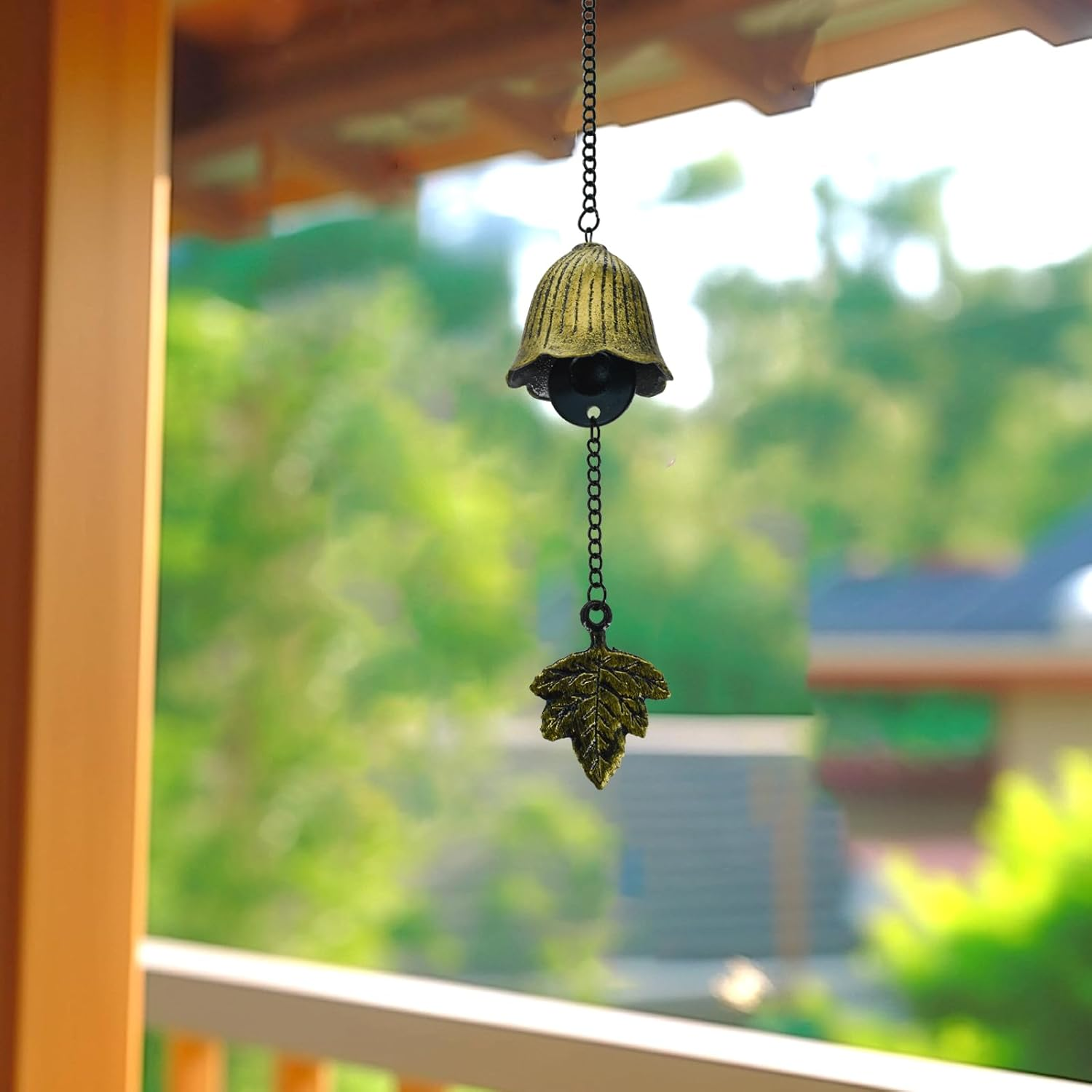 Mrmrkura Japanese Leaf Wind Chimes, Small Wind Bell Pendent for outside Hanging Cast Iron Wind Chime Ornament for Bless Garden Backyard Home Decor (Bronze) image number 1