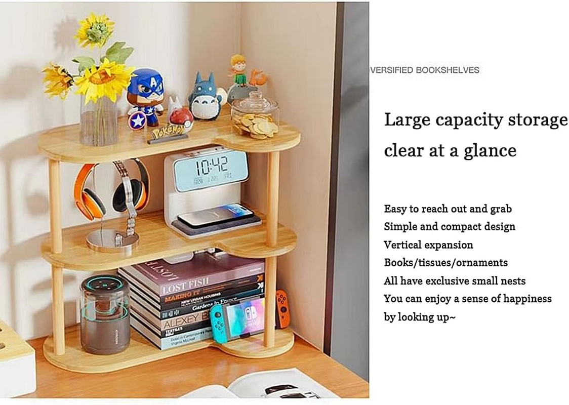 Dreamhousey New Vertical Corner Shelf, Simple Desktop Small Bookshelf 3-Tier Clutter and Ornaments Storage Shelf File Organizer Shelf Bookcase (Oak, 3-Tier) image number 6