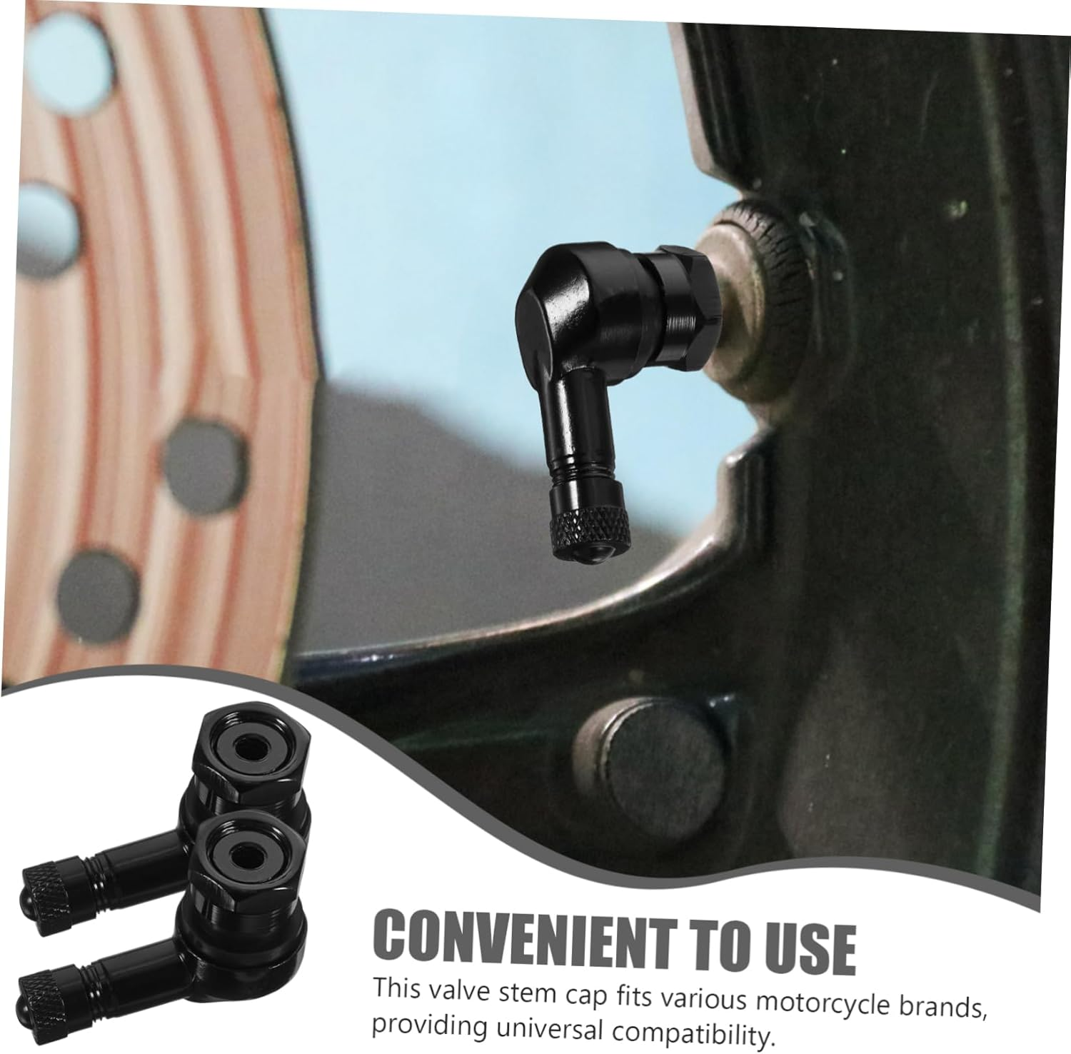 SHERCHPRY 90&deg; 11.3Mm Motorcycle Tyre Valve Stems 2Pcs Black Dirt Caps Replacement Valve Stem Covers for Motorbike Tire Air Pressure Protection Accessories image number 3