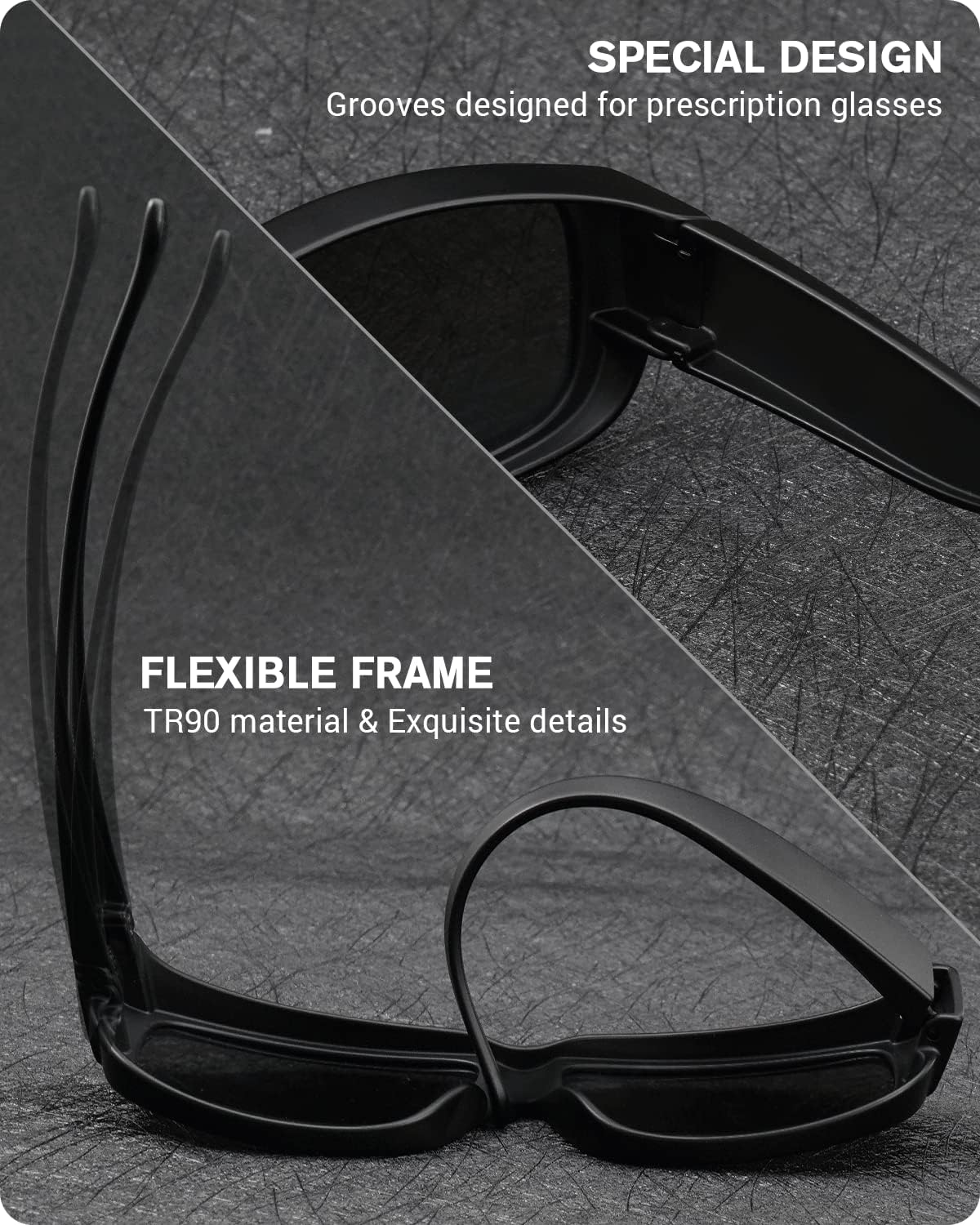 Meeloog Polarized Fit over Glasses Sunglasses for Men, Rectangle Wrap around Sun Glasses for Driving Riding Fishing MST0006 image number 6