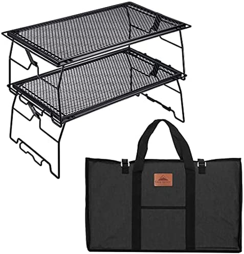 CAMPINGMOON 2Pcs Campfire Grill Storage Rack Camping Grill Steel Foldable Stackable T-238 image number 1