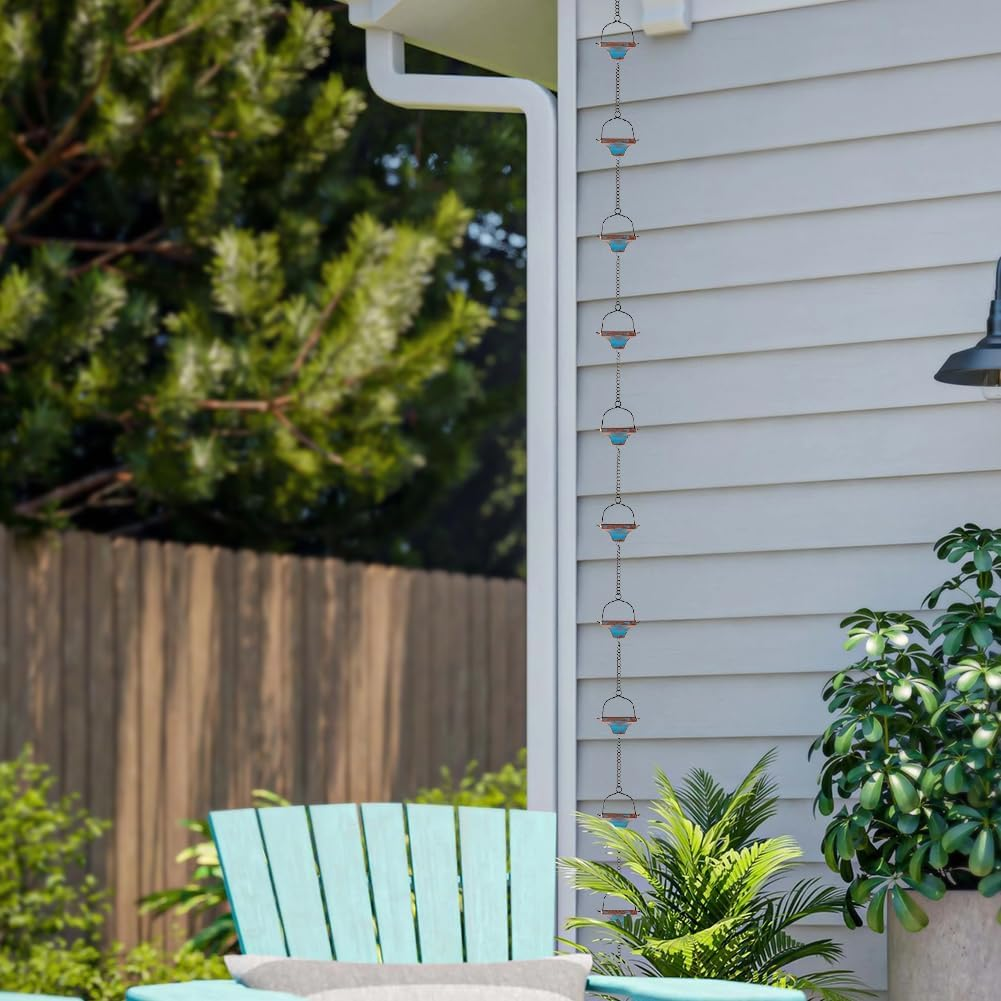 Dreamysoul Rain Chains for Outside, Square Rain Catcher Chains for Downspout Gutter, Eaves Drainage - Copper  Blue image number 5