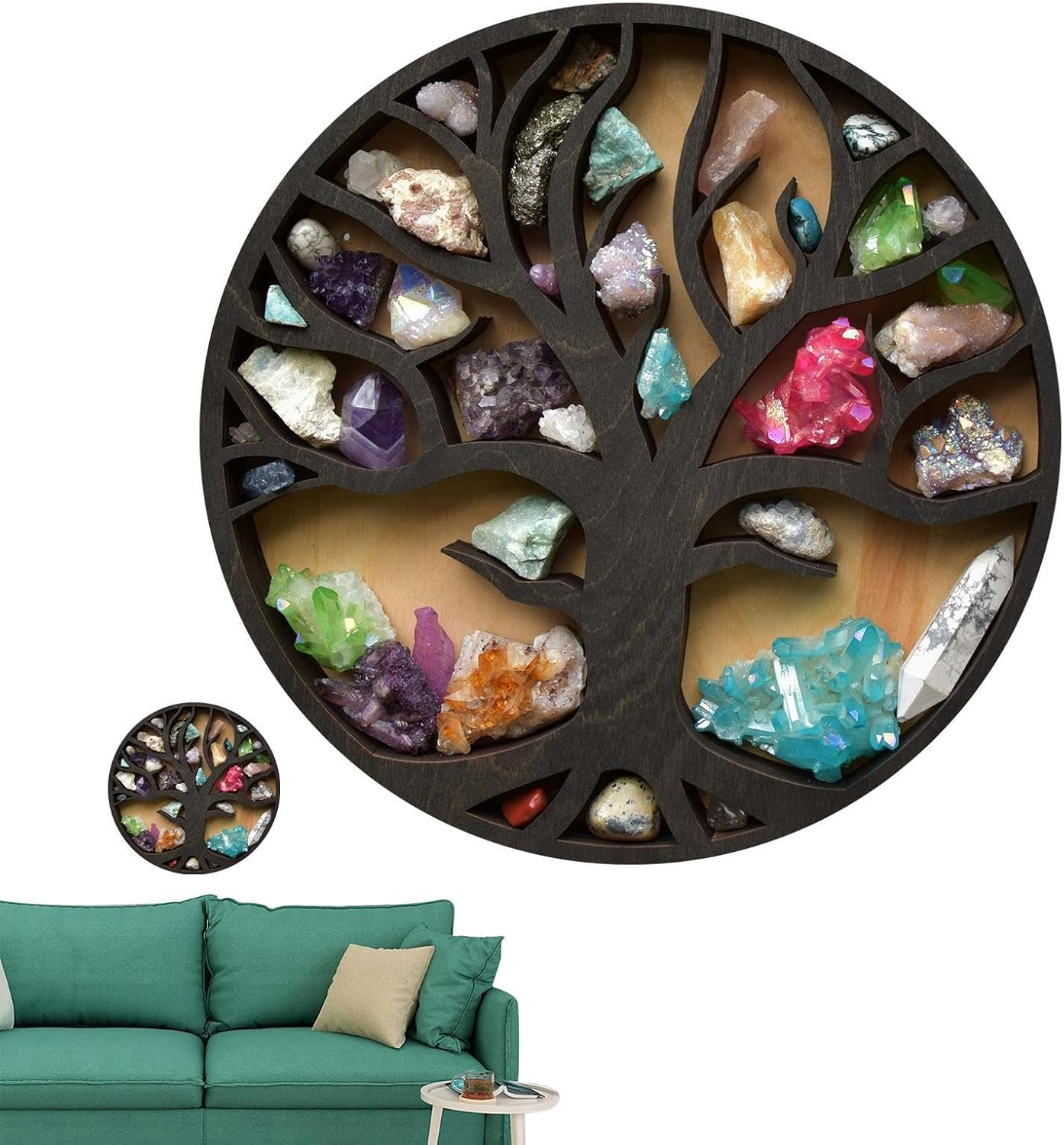 Crystal Display Shelf Wall &ndash; Tree Life Holders Bedroom, Gym Rustic Wooden, Crystals Stones Oils | Wall Holders Bedroom, Gym Rustic Wooden Crystals, O image number 3