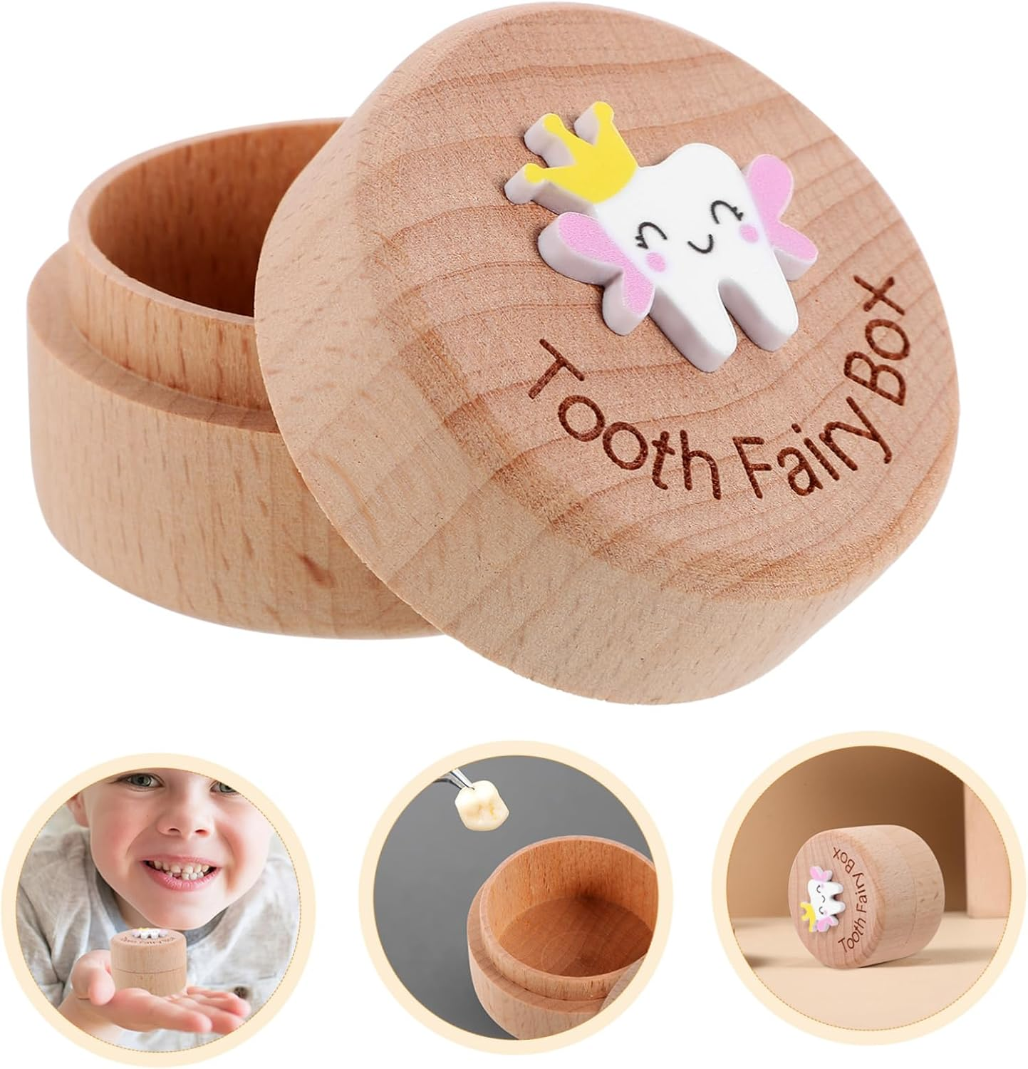 BESTYASH Deciduous Tooth Box Wooden Keepsake Teeth Holder for Boys and Girls Collection Organizer image number 5