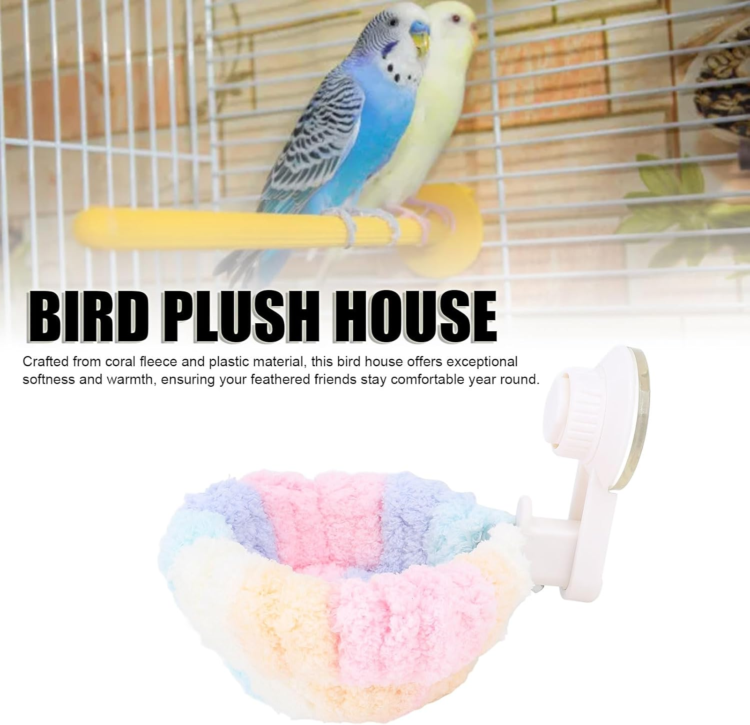 Winter Warm Bird Nest House, Plush Bird Nest with Suction Cup for Car Window Outdoor, Bird Parrot Nest Hammock Sleeping Bed for Pet Parrot Parakeet Cockatiel (Large) image number 1