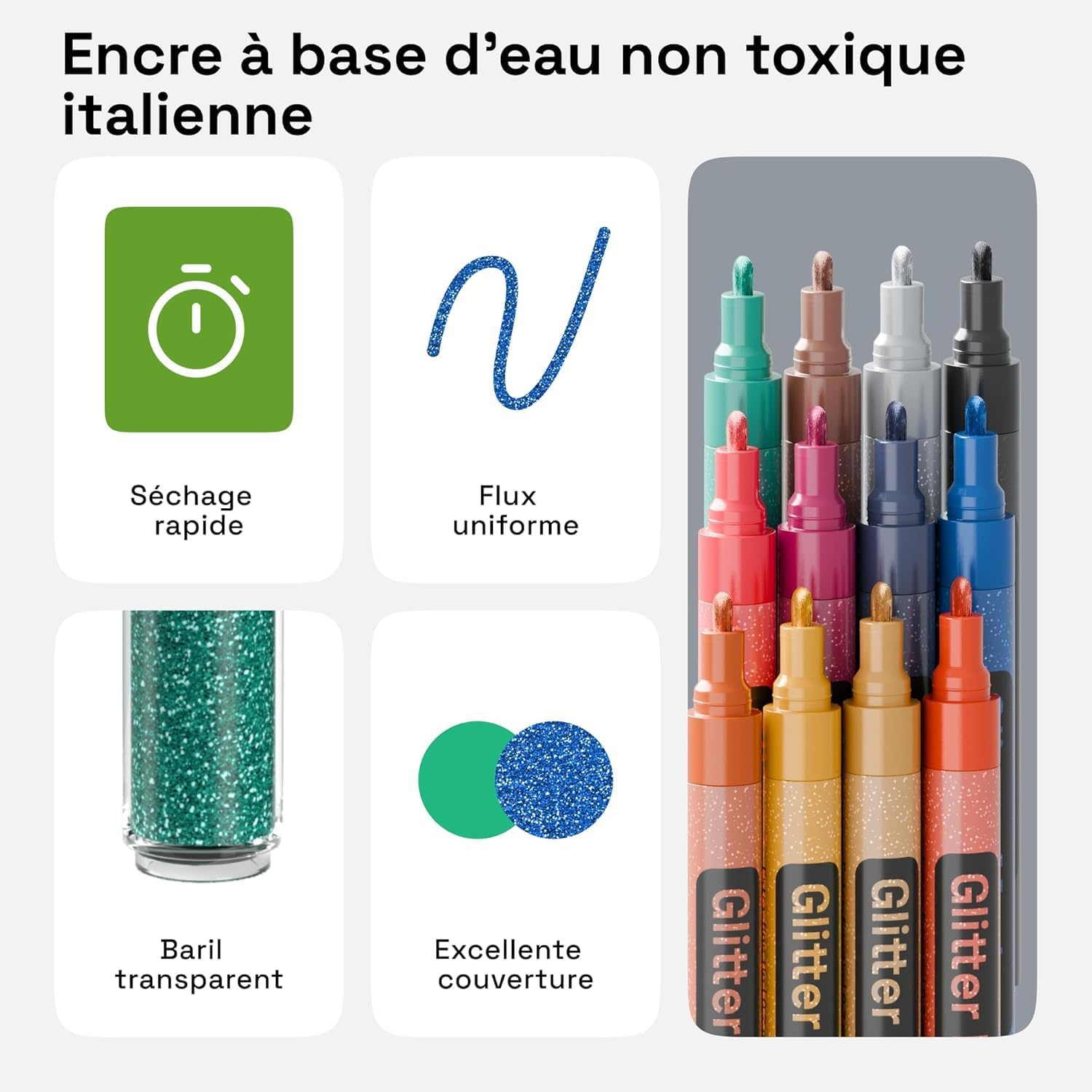 ARTISTRO 12 Glitter Paint Pens Sparkly and Shiny for Rock Painting, Stone, Ceramic, Glass, Wood, Fabric, Scrapbooking, DIY Craft Making, Coloring, Acrylic Glitter Markers, Medium Tip 3.0Mm image number 3