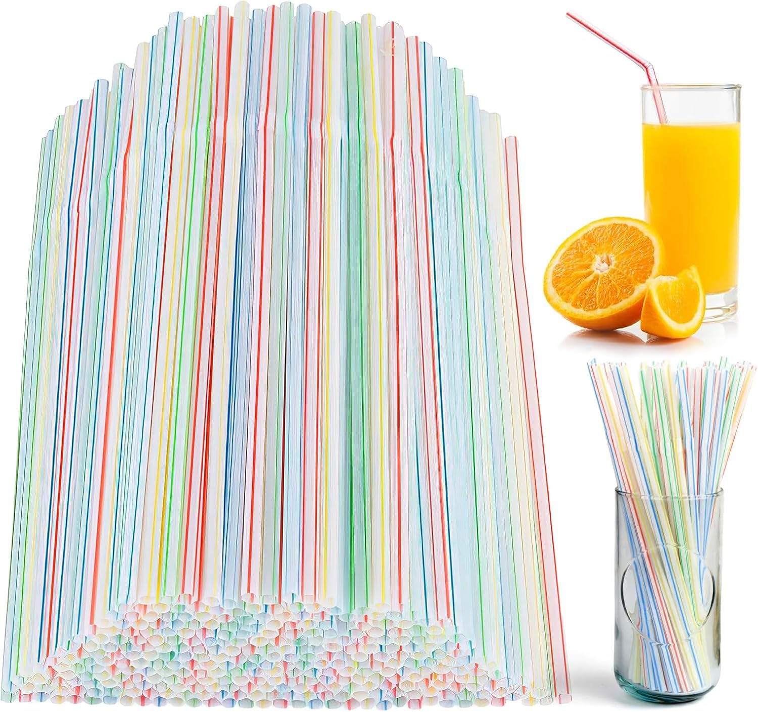 100 PCS Straws, 20Cmlong, Multiple Colors Straws,Stripes Multiple Colors Straws,Suitable for Various Drinks, Juice, Daily, Use image number 1