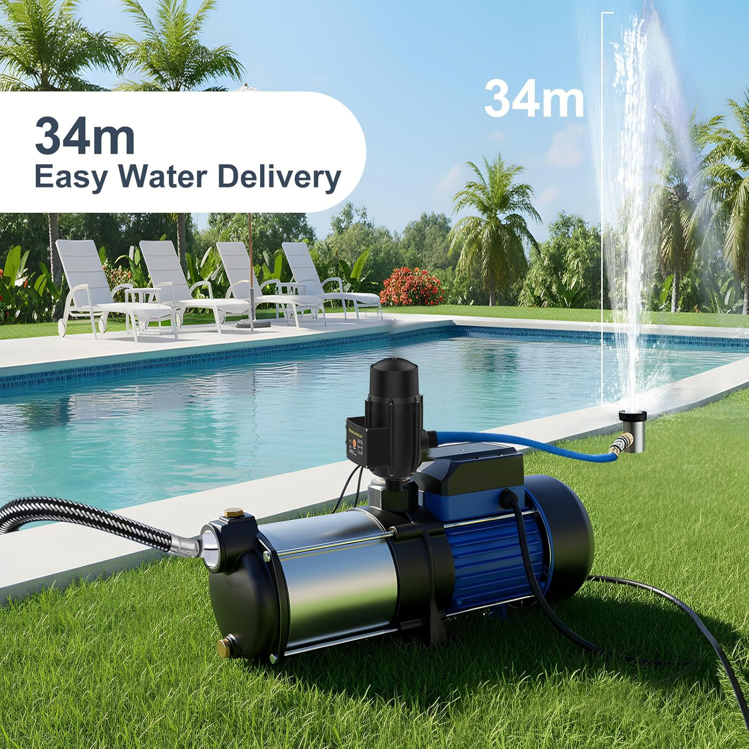 Advwin Water Pump, 2100W Automatic High Pressure Pumps Controller Multi Stage, 2HP Booster Pumps Irrigation image number 3