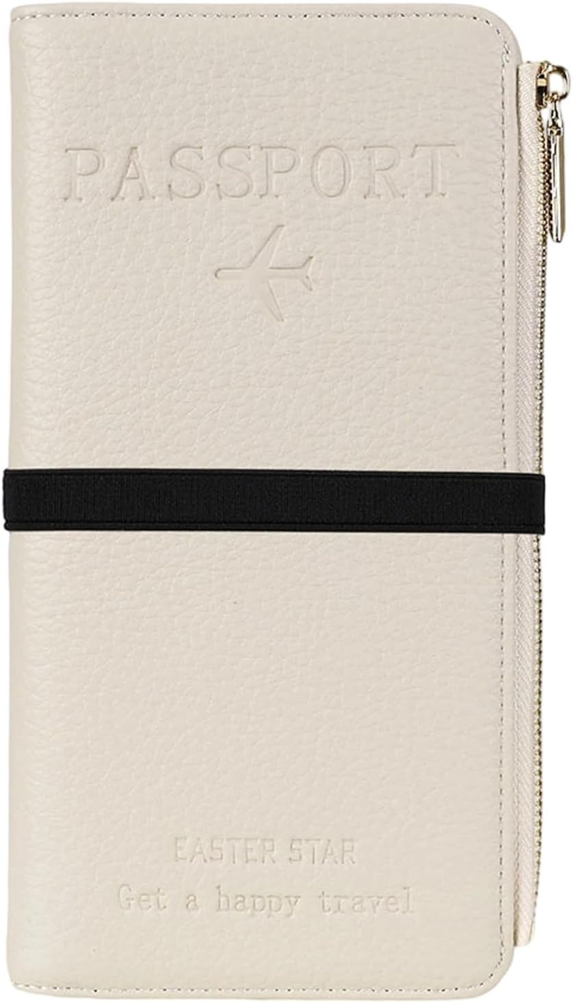 Tzylomirx RFID Passport Holder Wallet, Blocking Leather Travel Wallet with Zipper Pocket, Card Slots & Phone Compartment, Waterproof Travel Organizer Passport Case for Women & Men (White)