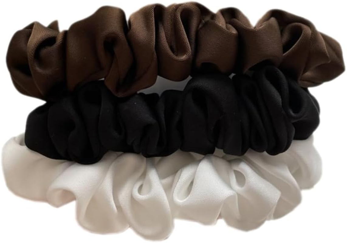 Anevous Pack of 3 Soft Satin Hair Bobbles for Women, Elastic Silk Scrunchies against Frizz and Hair Breakage, Hair Scrunchies for Night Use, for Sleep and Ponytail, Coffee Black White image number 4
