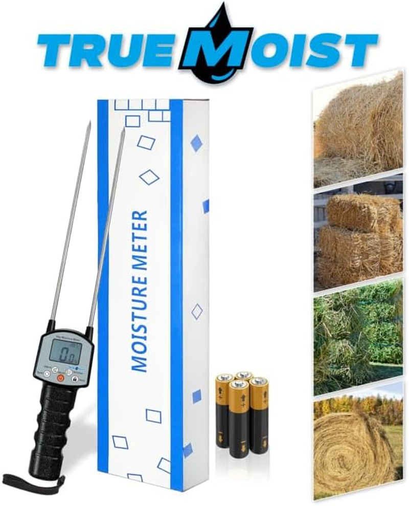 Digital Hay Moisture Meter Tester, Hay Moisture Probe with Truemoist&trade; Technology for Accurate Realtime Monitoring and Optimal Hay Quality, Wheat Straw Alfafa Forage Hay - 1 Year Warranty