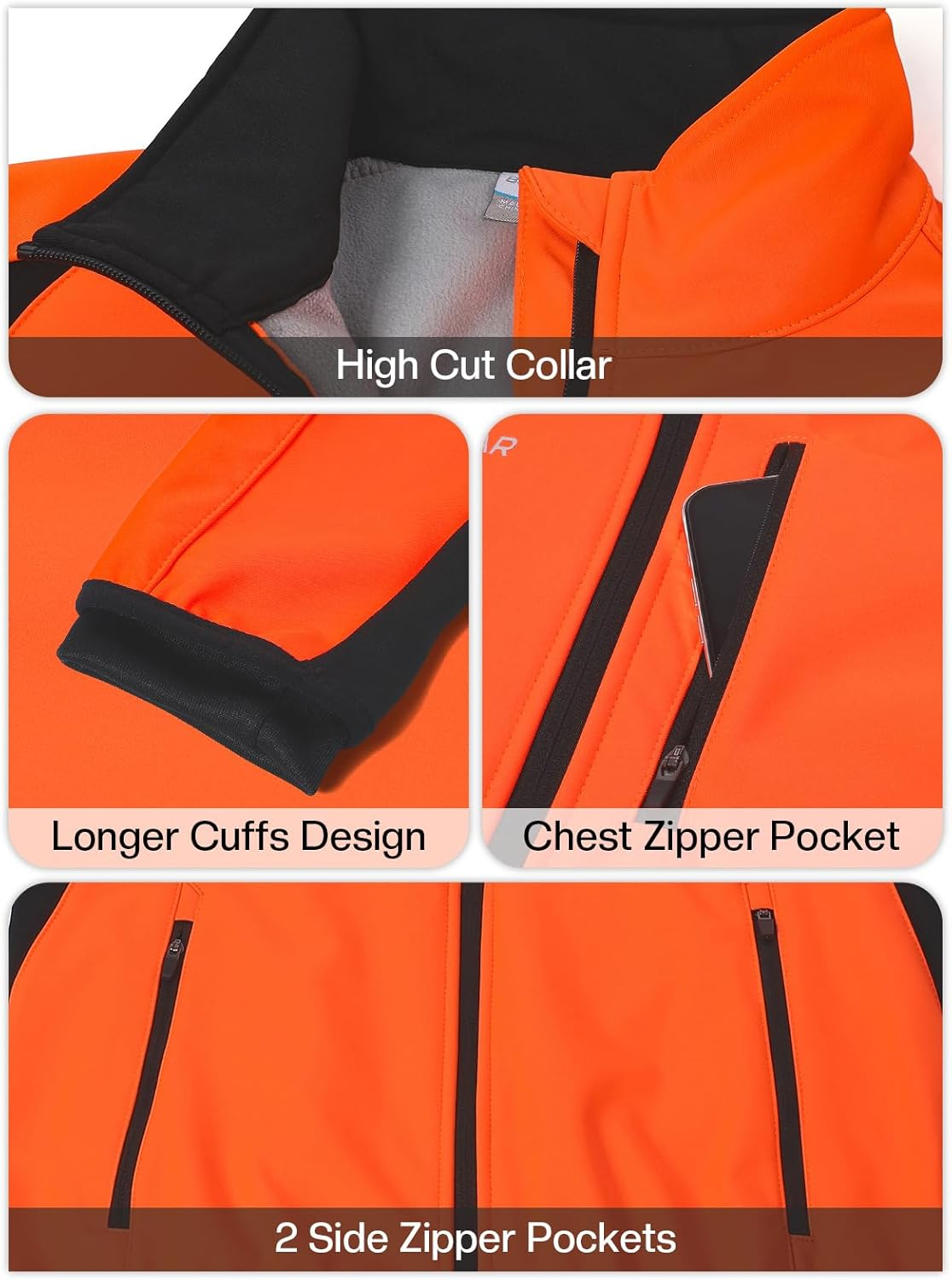 BERGRISAR Winter Cycling Jacket for Men Softshell Windproof Thermal Fleece Bike Clothing Running Jacket Windbreaker image number 3