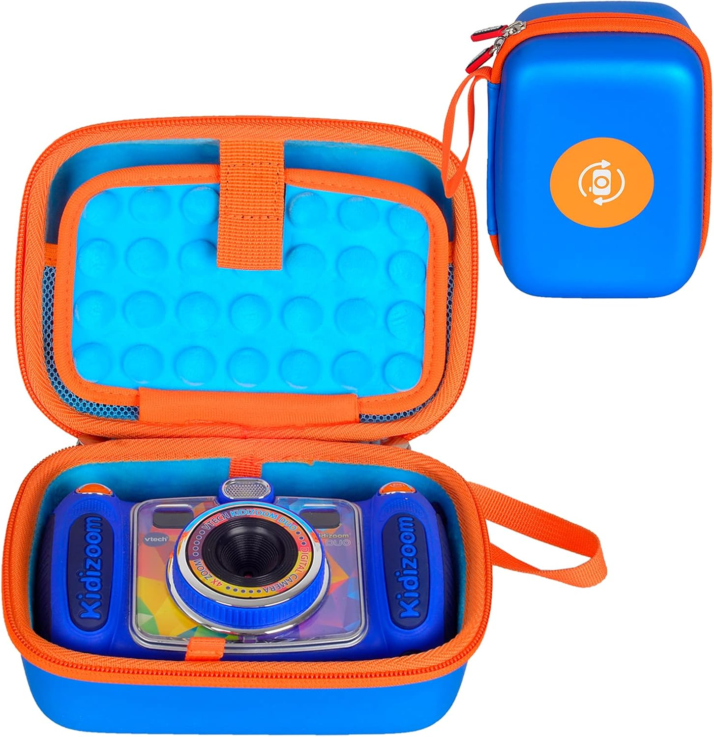 BTOPCASE Hard PU EVA Carrying Protective Storage Cover Case for VTECH Kidizoom Duo/Duo Dx/Duo Deluxe/Printcam/Twist/Pix Selfie Camera, (Blue Pu-Blue Villus Interior with Orange Zipper)