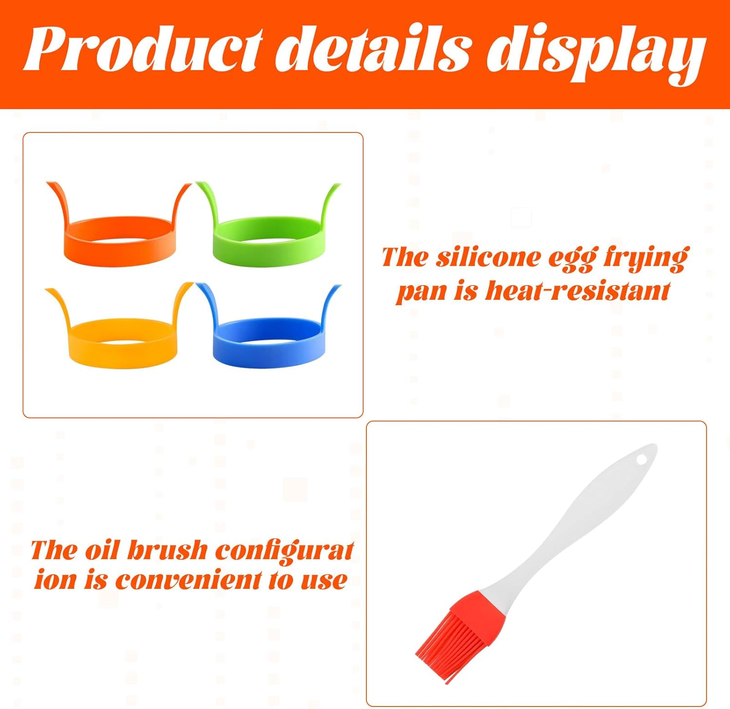 Egg Rings, 4Pcs Egg Ring, Silicone Egg Molds, Silicone Eggs Rings Mold with Brush, Kitchen Baking Tools with Easy Handles, Non-Stick Molds for Fried Eggs, Cooking, Pancakes, Breakfast Sandwiches image number 1