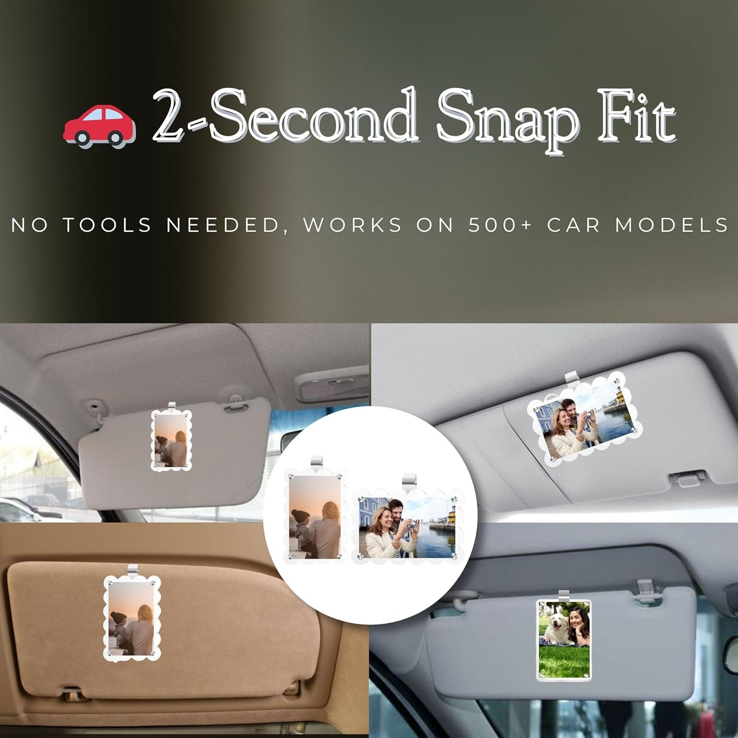 MOTOFITOOL Car Sun Visor Photo Holder, Acrylic Magnetic Personalized Photo Holder Car Picture Frame Visor Clip Accessories for Men Women(2 Pack) image number 3