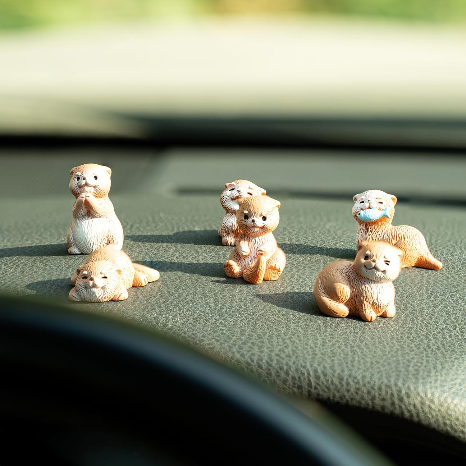 Rislobx 6PCS Otter Car Dashboard Decor, Sea Otter Car Dashboard Decorations, Cute Car Ornament Rearview Mirror Accessories, Otter Figurine for Auto Home Office Desk (Brown) image number 1