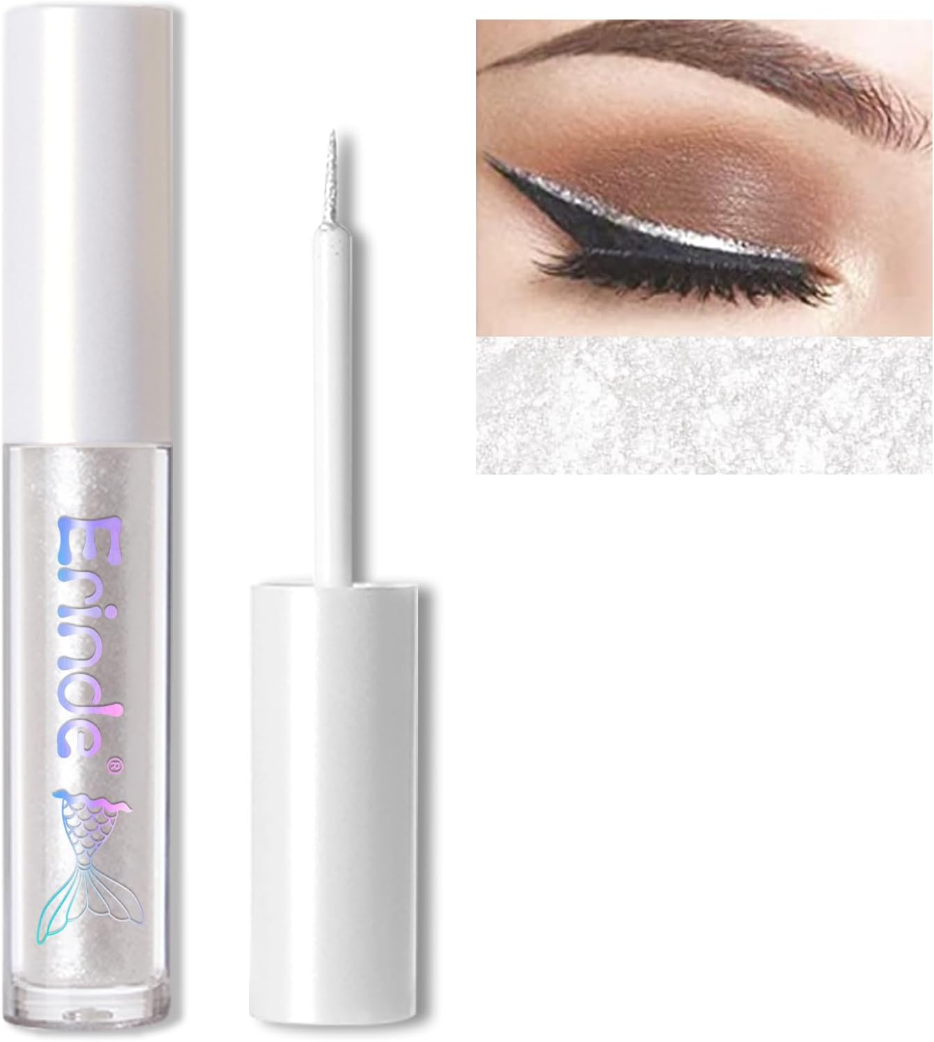 Erinde Liquid Glitter Eyeshadow Eyeliner, Korean Makeup, Tear Drop, Shimmer Metallic, Lightweight Waterproof Texture, Long Wearing, Loose Glitter Glue for Crystals Eye Glitter Makeup, Pearl White