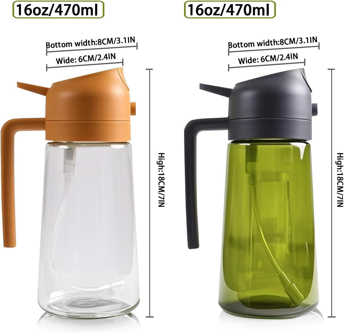 Dark Olive Oil Spray and Pour Bottle, 16Oz/470Ml, Glass, Sunlight Protection, Dual-Purpose Design, Leak-Proof Sealing, Cooking, Outdoor Activities image number 2
