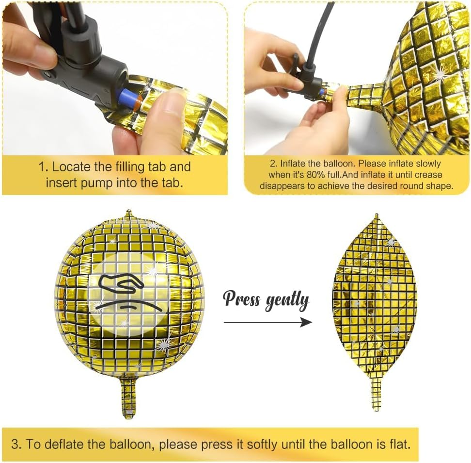 Disco Ball Balloons Gold Balloons for Disco Party Decor 22 Inch Big 4D round Metallic Disco Foil Mylar Balloons Gold Party Decorations for 70S 80S 90S Themed Party Birthday Bachelorette Party 6 PCS image number 1