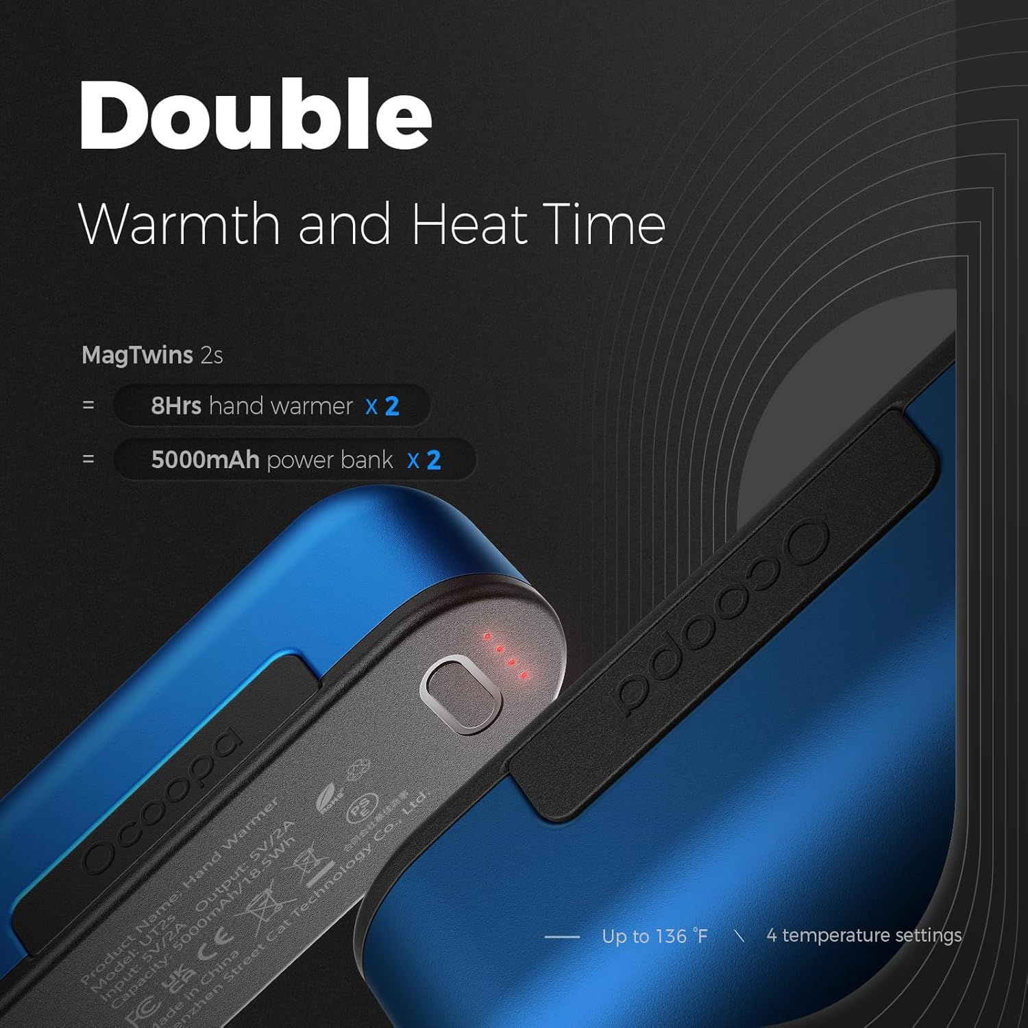 OCOOPA Hand Warmers Rechargeable 2 Pack, Magnetic Electric Handwarmer, 16 Hrs Warmth 4 Levels Heat up to 145℉, USB-C Portable Charger 10000Mah, Raynauds, Golf, Tech Gifts for Men, Union Ut2S(Magtwins)