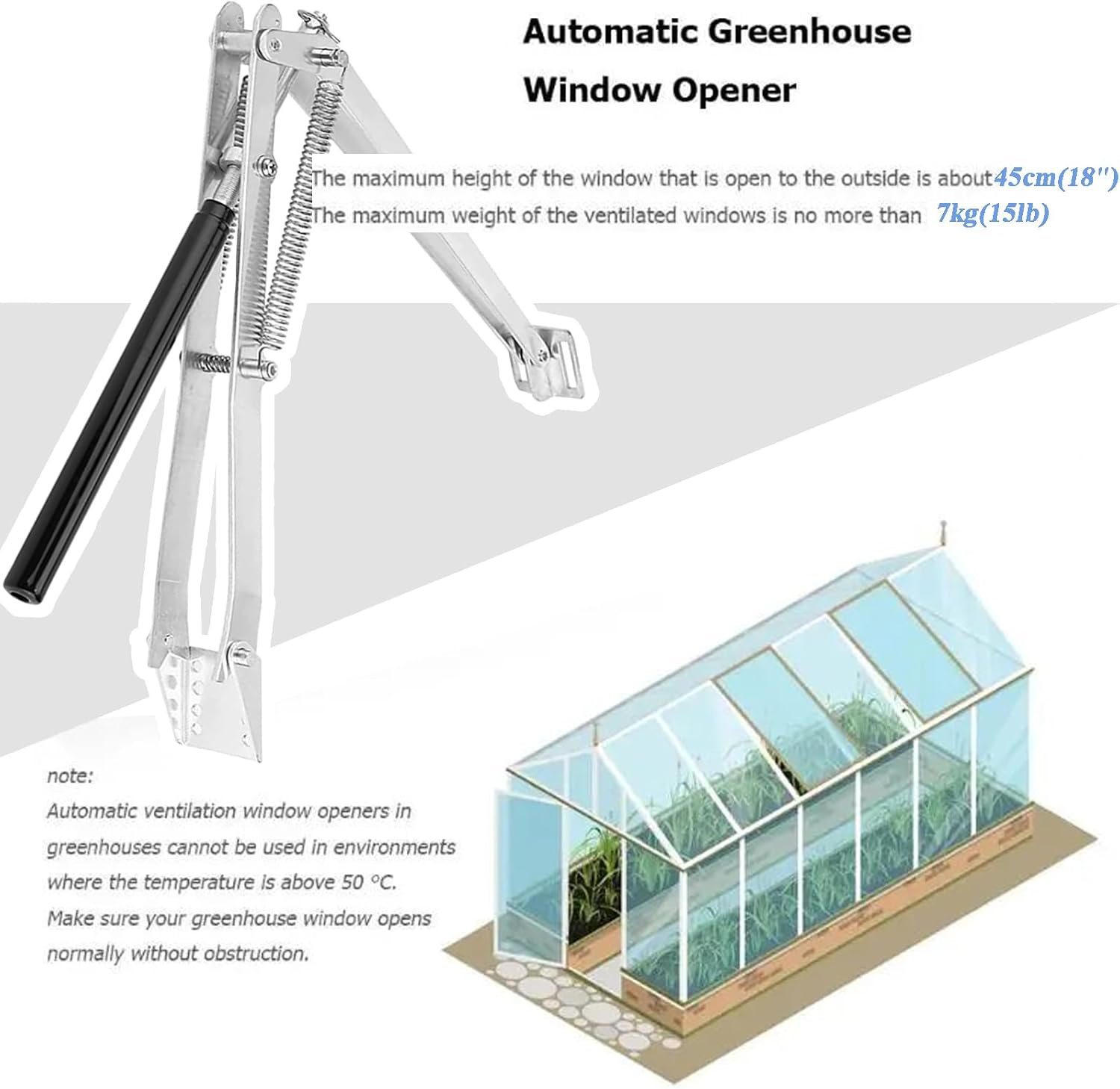 2 Pcs Automatic Greenhouse Window Opener Auto Vent Opener Roof Vent Opener Auto Vent Kit Solar Heat Sensitive Agriculture Gardening Tools and Supplies (Dual Spring Lifts 15 Lbs) - 2 X Auto Roof Vent Opener (Single Spring) image number 6