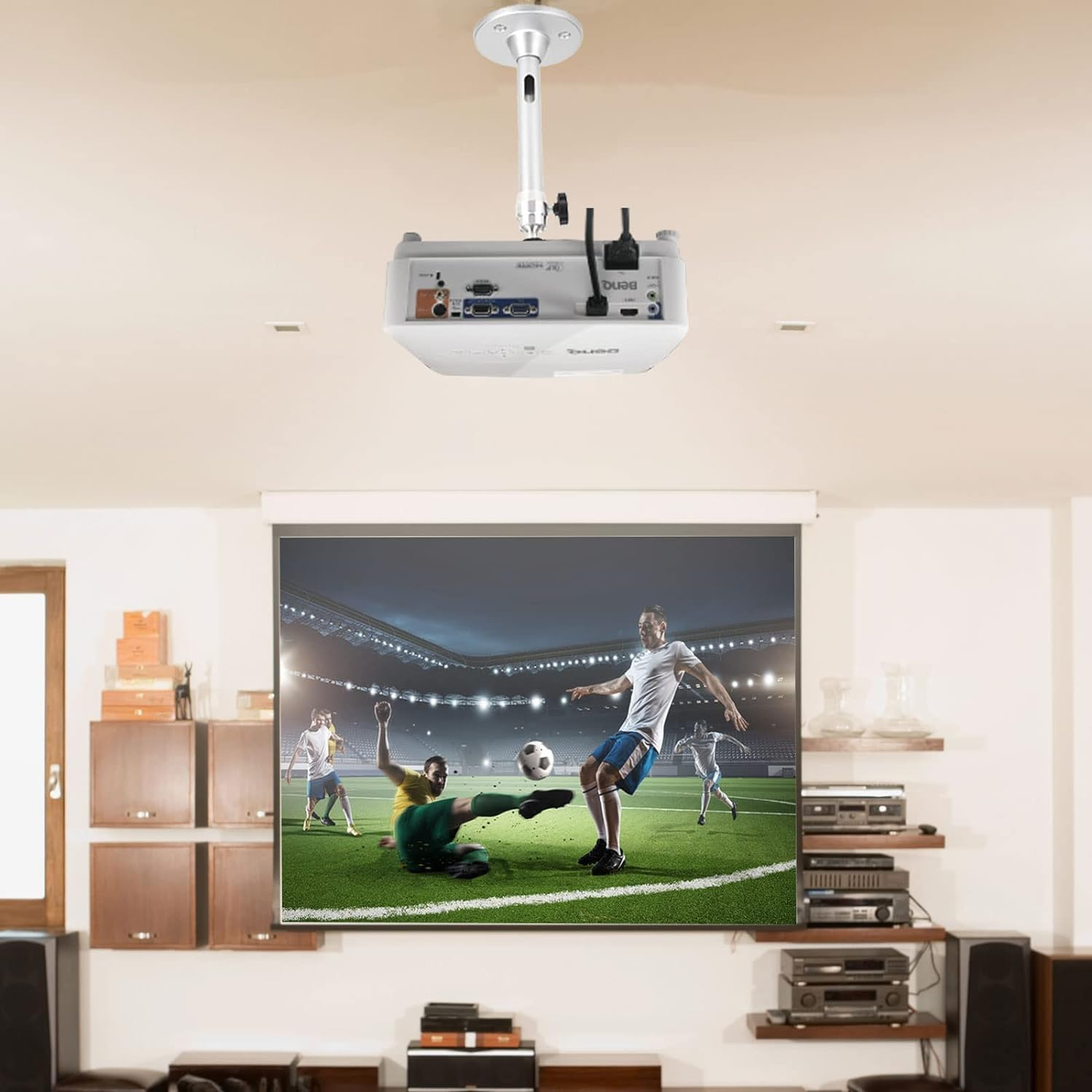 Projector Ceiling Mount, Universal Mini Ceiling Projector Mount, Projector Wall Mount, 360&deg;Rotatable Projector Stand Bracket for Home Theater, Security Camera, Conference AV Room, Load 5KG (Silver) image number 3