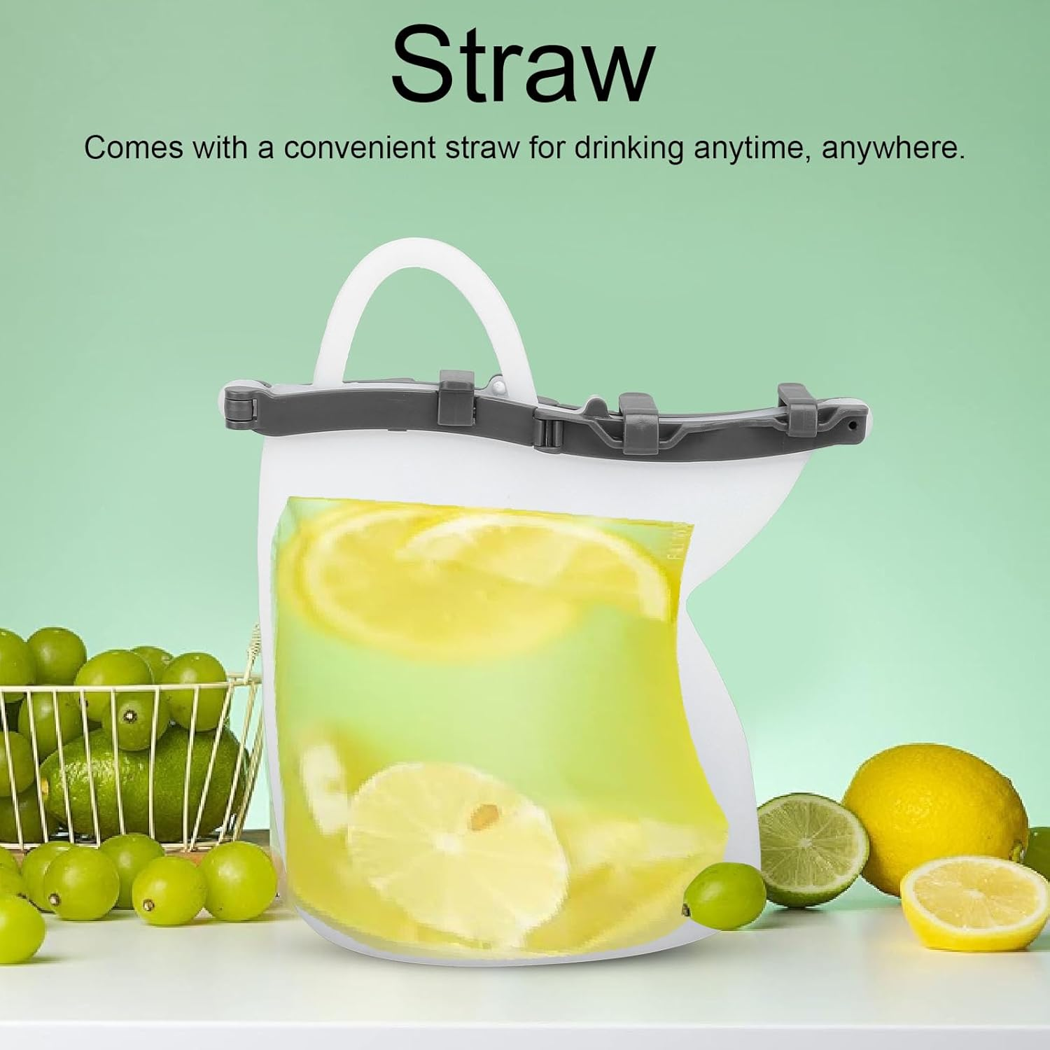 4Pcs Drink Pouches with 4 Straws, Food Grade Silicone 1.5L Reusable Juice Pouches, Drink Pouches for Adults Alcohol, Cold Drink Bags for Kids image number 4