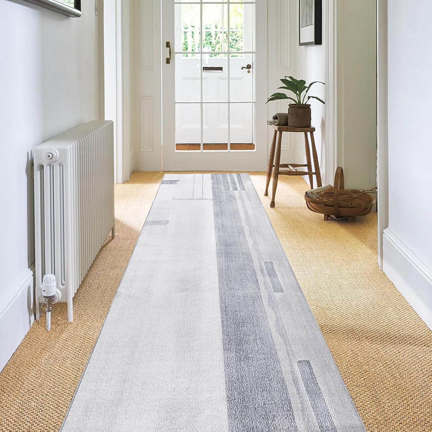 Calore Carpet Runners for Hallways Non Slip Washable Runner Rugs Long Soft Kitchen Runner Grey Hallway Hall Runners for Bedroom Hallways Living Room Kitchen (Grey/Light Blue, 60X120Cm)