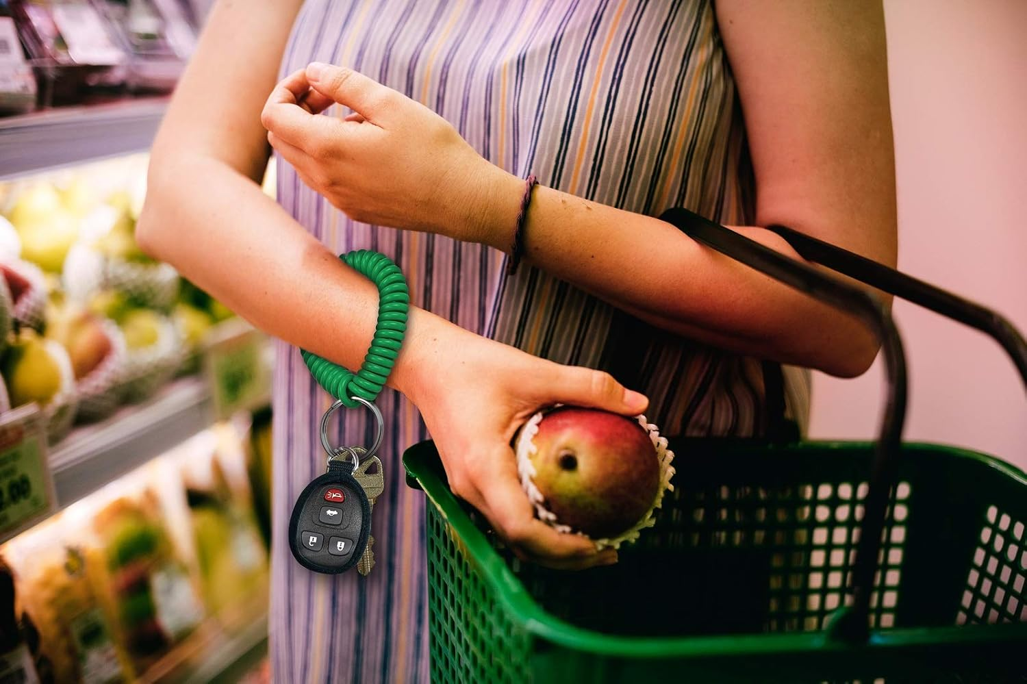 Lucky Line 2&rdquo; Spiral Wrist Coil with Steel Key Ring, Flexible Wrist Band Key Chain Bracelet, Stretches to 12&rdquo;, Green, 5 Pack (4104005) image number 4