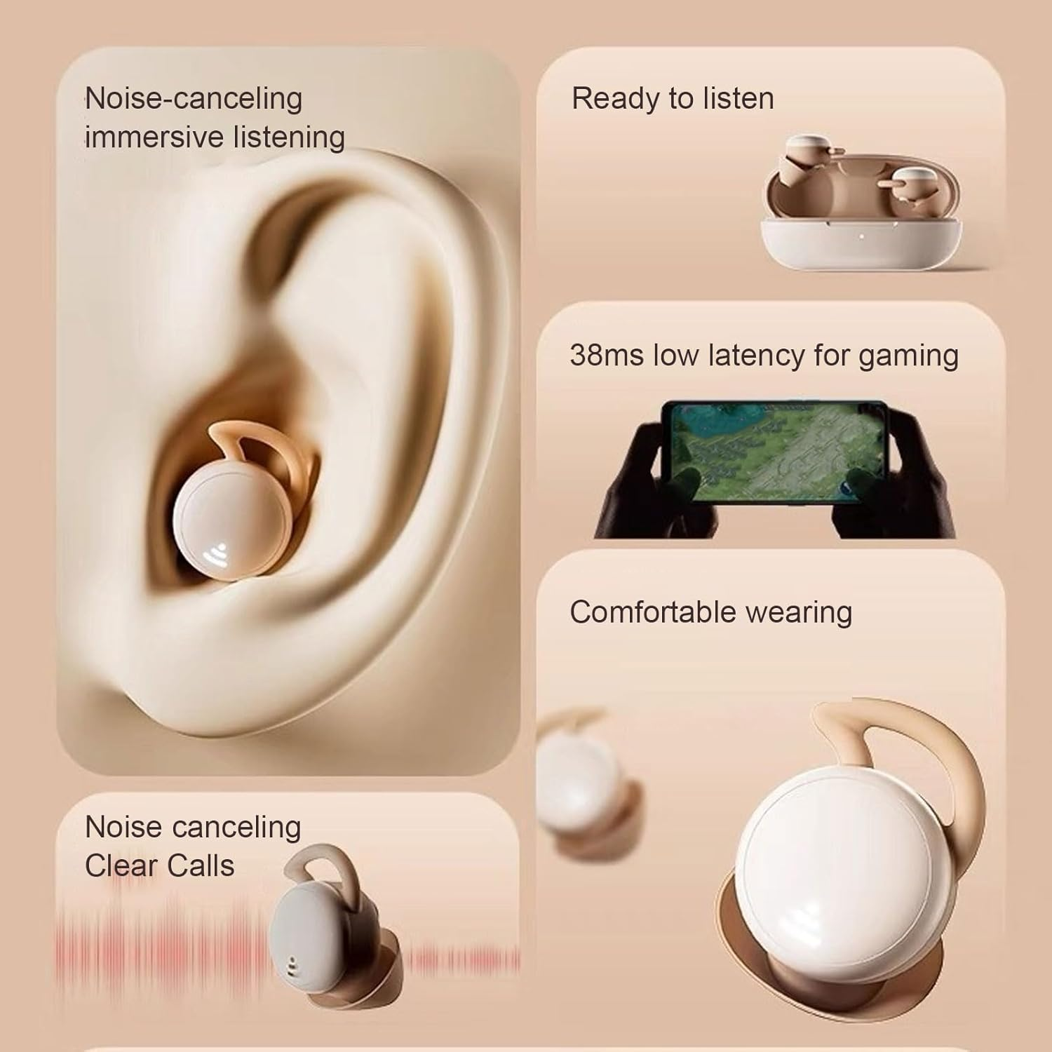 Small Wireless Sleep Earbuds, Invisible Sleep Headphones with Charging Case, 5.3 Mini Sleeping Earbuds for Side Sleepers (Milky Tea Color) image number 1