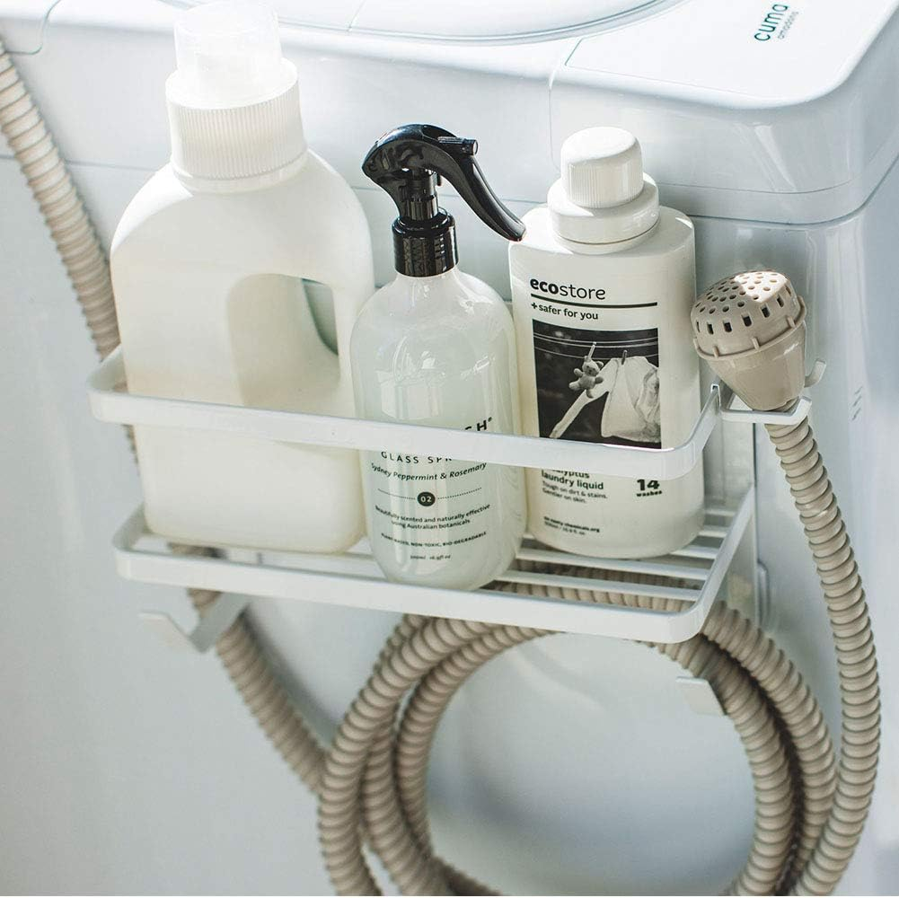 Yamazaki Industry 4768 Magnetic Rack with Hose Holder, White, Approx. W 11.0 X D 4.7 X H 7.3 Inches (28 X 12 X 18.5 Cm), Tower, Can Store Water Supply Hoses, Laundry Side Rack image number 5