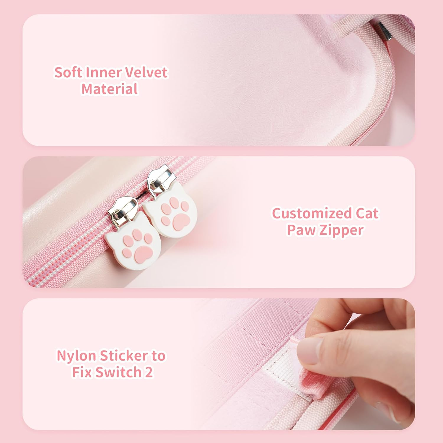 Geekshare Portable Carrying Case Compatible with Switch 2 (2025), Hard Storage Bag with 12 Game Card Slots, Cat Paw Travel Case for Switch 2 Console and Accessories (Pink)