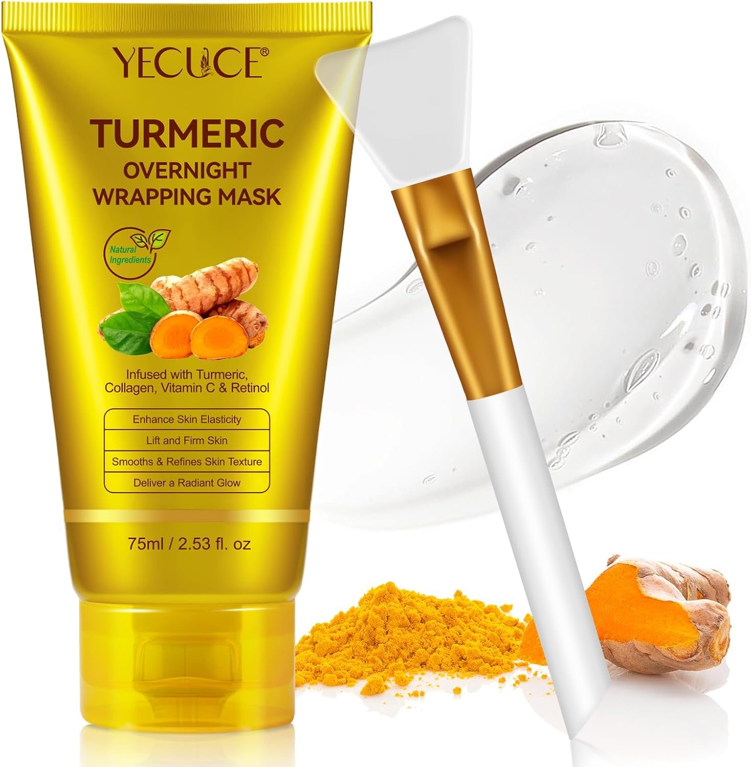 Turmeric Collagen Overnight Face Mask, Peel off Mask - Elasticity and Hydration, Reduce Sagging and Dullness for All Skin Type, 2.53 Fl. Oz image number 3