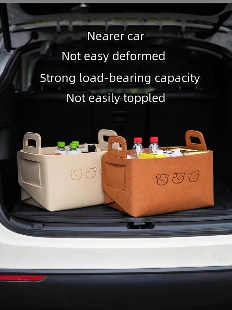 Large Capacity Storage Bins with Carrying Handles for Office Bedroom Closet Shelves Nursery, Collapsible Organizer for Toys, Clothes, Laundry, Foldable Teddy Bear Felt Storage Box 3 Size (WHITE) image number 1