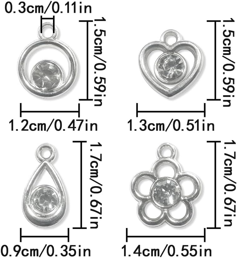 Rhinestone Pendant, 50 PCS Silver Star Heart Flower Teardrop round Charms for Jewelry Making, Bracelet, Necklace, Earring Accessories (About 14Mm) image number 6