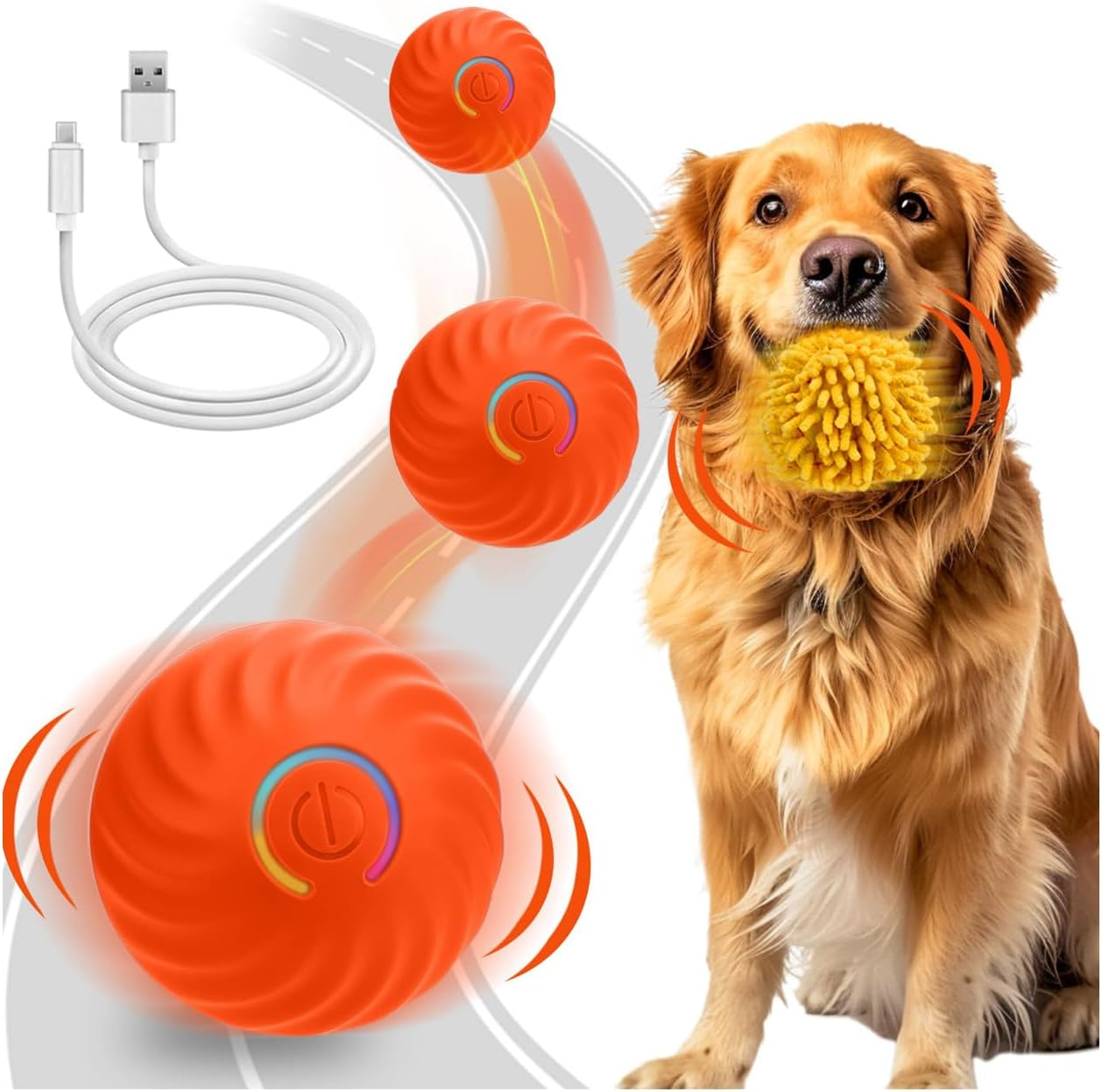Interactive Dog Toys Ball, Self Rolling Dog Ball with Cover Anti-Chewer for Small/Medium/Large Puppy Pet Toys, Active Rolling Ball for Dogs Enrichment, Motion Activated Toys That Move Its Own Orange image number 5
