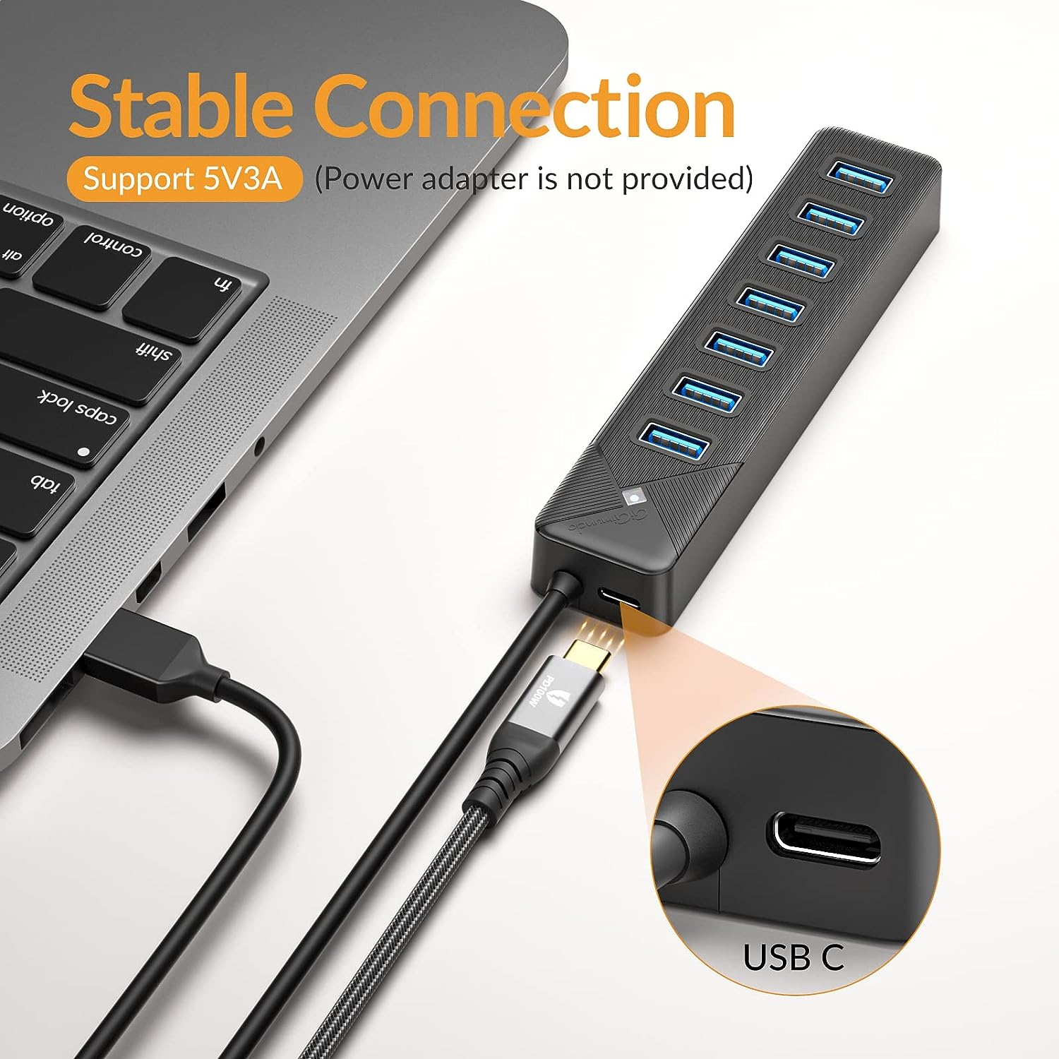 Gigimundo PG7U USB Hub 3.0, 7-Port USB Distributor, 50 Cm Cable with 5V/3A Power Input, Multiple USB Connector for PC Laptop, Older Macbook, PS4, PS5, Flash Drive, Keyboard, Mouse, GGM-PG7U-U3-50 - Usb A 4Port image number 4