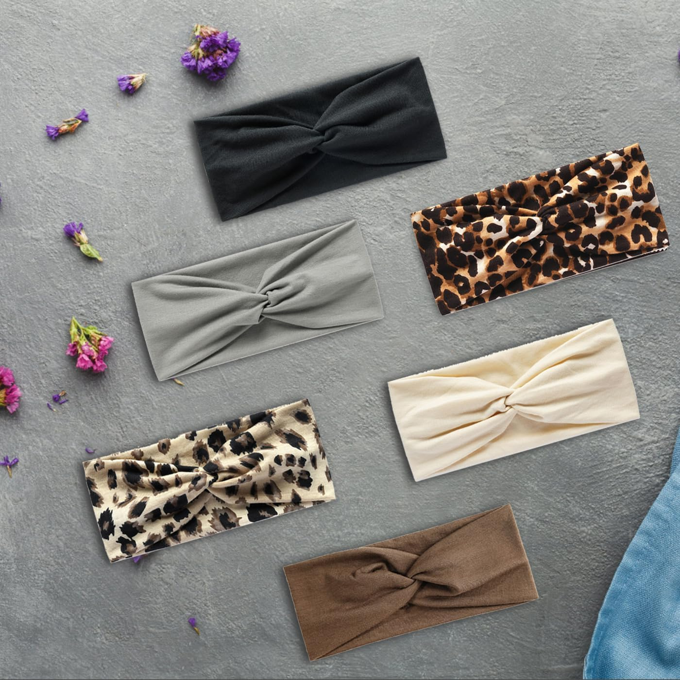 SSKHE 6PCS Headbands for Women, Wide Ladies Headband Boho, Stretchy Headbands, Print Leopard Bandanas, Fashion Knotted Hairbands, Cute Hair Bands for Women Girls Cleaning Face Makeup Yoga image number 6