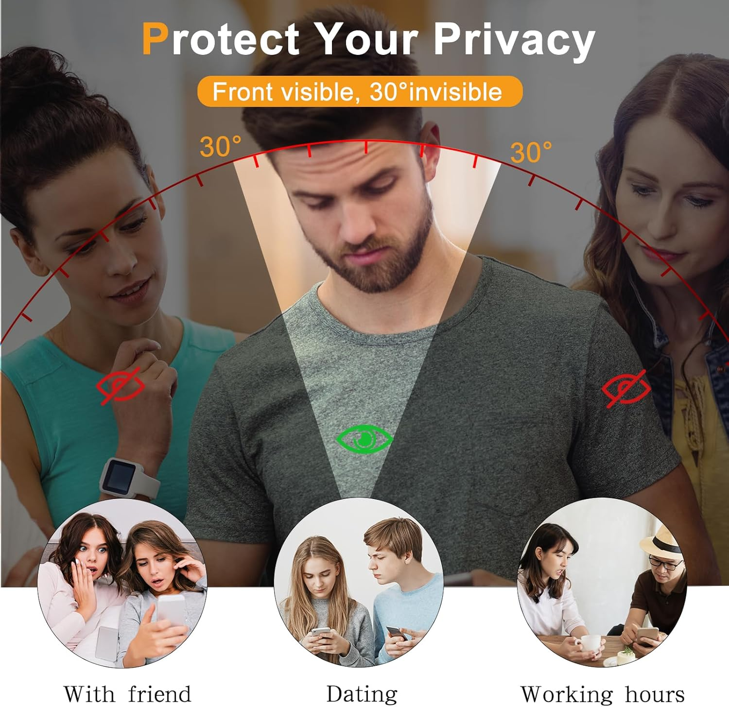 Heeyeal Privacy Screen Protector + Camera Protection Compatible with Oneplus 15 5G, Tempered Glass Anti-Spy Film, [2 + 2 Pieces] 9H Hardness Anti-Spy Privacy Screen Protector for Oneplus 15 5G image number 4