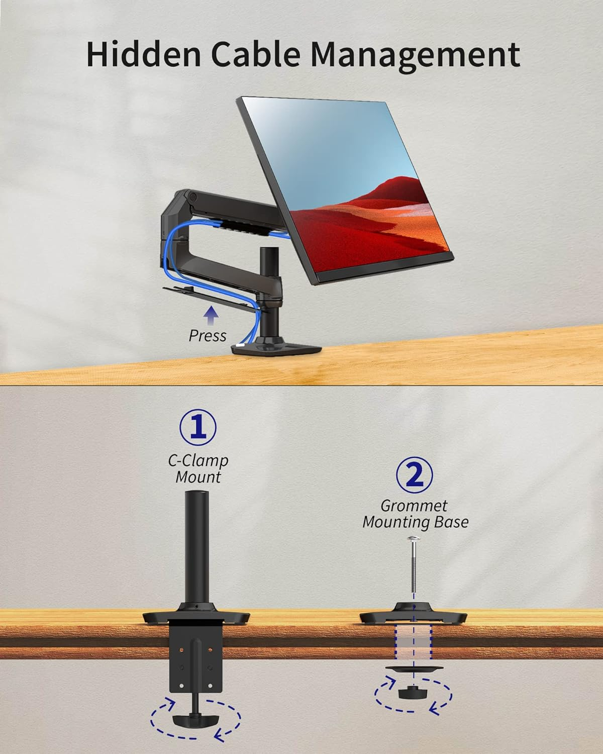 Ergounion Single Monitor Arm Desk Mount, Holds Screens up to 40 Inches and 25 Lbs, Fully Adjustable Vesa Monitor Mount with C-Clamp and Grommet Base, Aluminum, Black