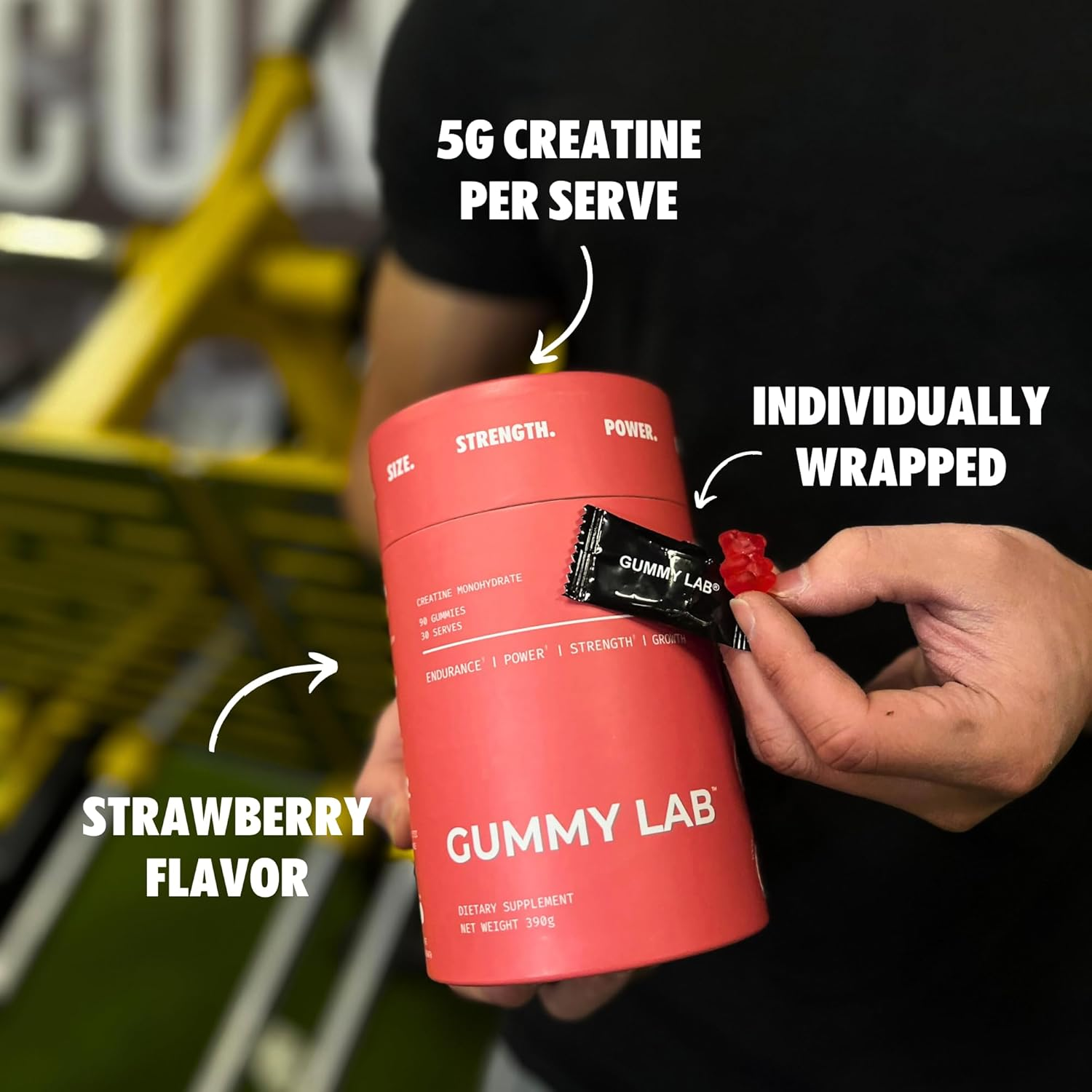 Creatine Monohydrate 5G Gummies Strawberry Flavour for Muscle Endurance, Growth and Power | Convenient Pre-Workout Supplement, 5000Mg per Serve, 90 Individually Wrapped Pieces, 30 Serves - the Gummy Lab image number 3