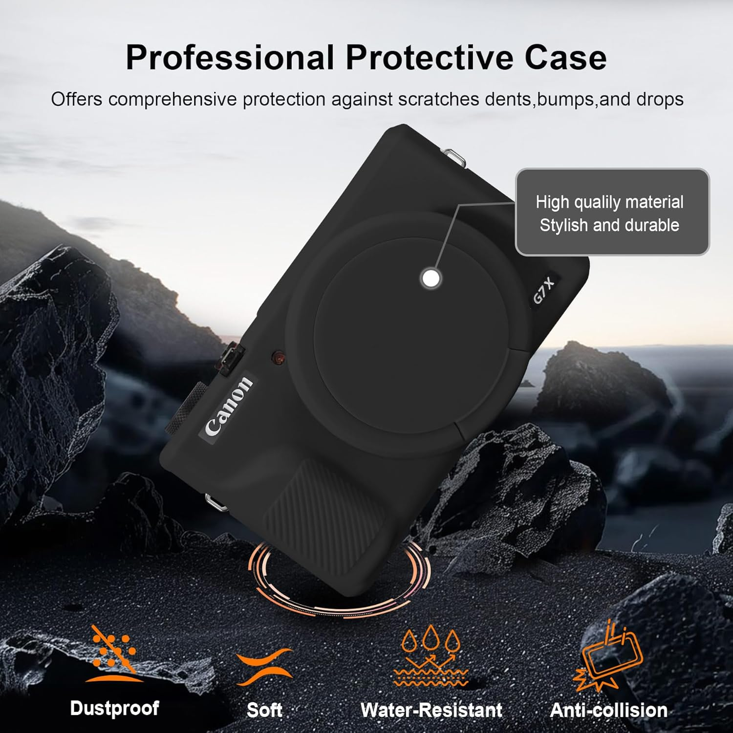 RAIALL Silicone Case for Canon Powershot G7X Mark III Digital Camera, Soft Camera Case Cover with Removable Lens Silicone Cover Rubber for Canon Powershot G7 X III, Black