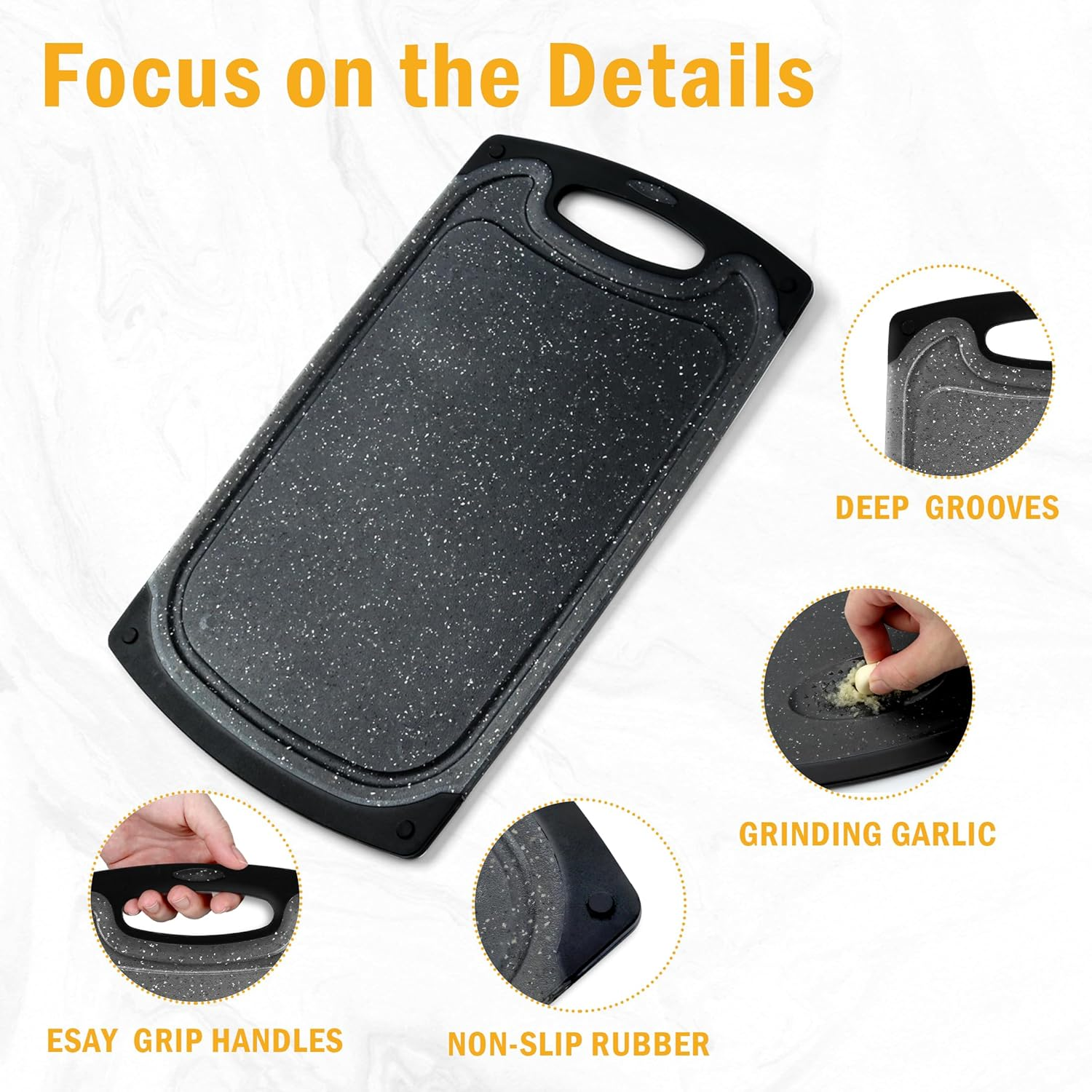 BEWOS 3 Piece Non-Slip Chopping Board Set (S/M/L) with Grinding Zone - Premium Cutting Boards Featuring Hangable Handles Secure, Deep Juice Groove & Multi-Surface Use for Home to Camping image number 1