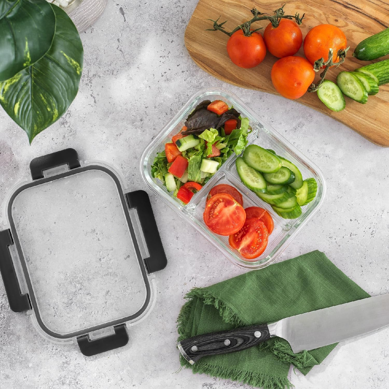 5-Pack 36OZ Glass Airtight Food Storage Containers 3 Compartments,Glass Meal Prep Container Set with Lids for Pantry Kitchen Organizers and Storage, BPA Free Glass Lunch Boxes Bento image number 1