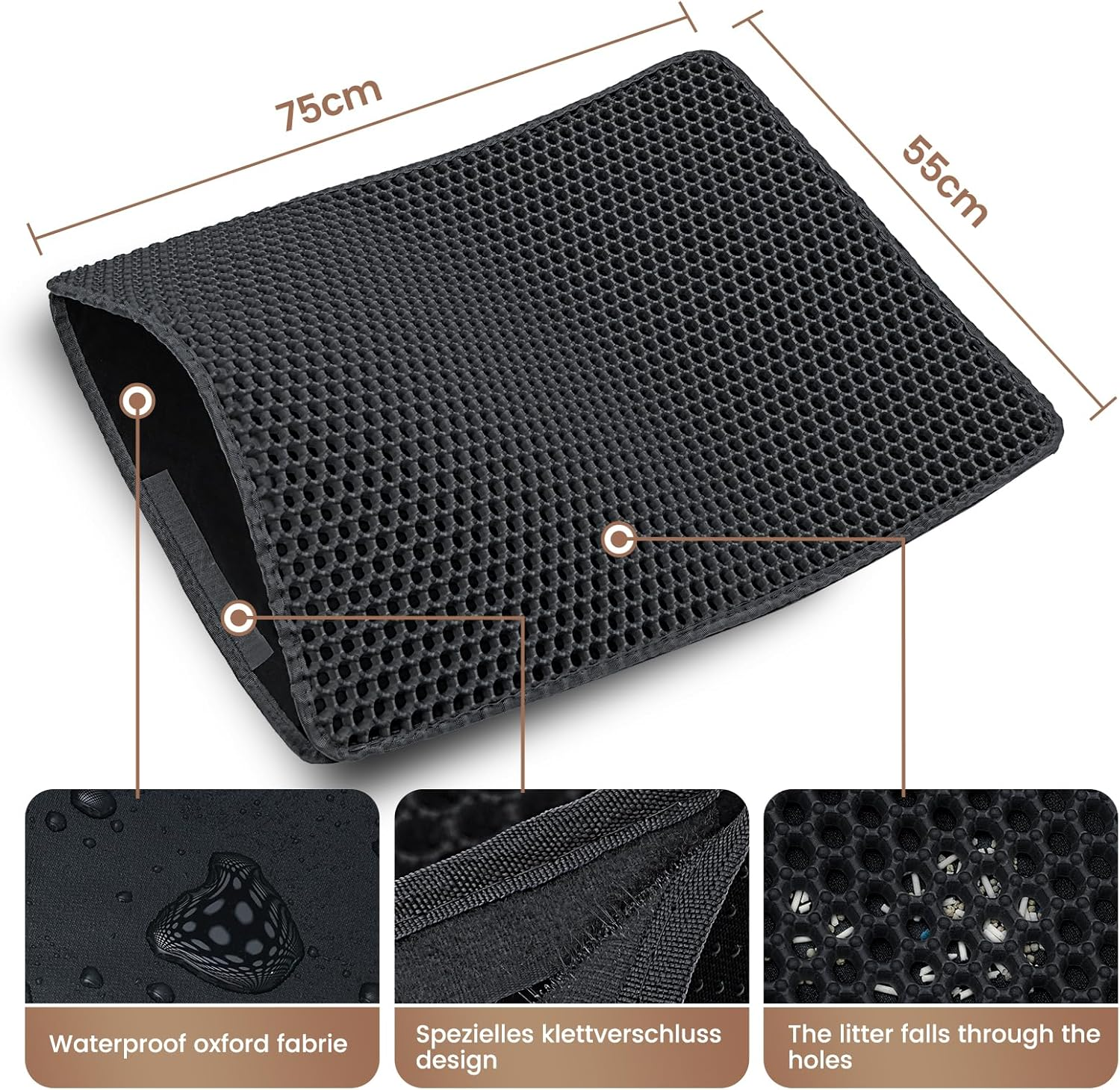 Cat Litter Tray Mat, 75 X 55 Cm Cat Litter Mat, Double Layer, Non-Slip, Waterproof Design, Cat Litter Mat, Honeycomb Mat, Cat Litter Mat, Litter Control image number 4