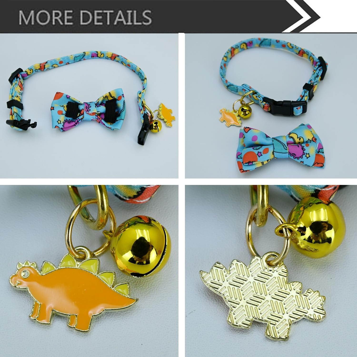 Newtensina Fashion 2 Pieces Cute Bee Dinosaurs Pattern Cat Collar with Bee Dinosaurs Pendant for Cats - Yellowblue