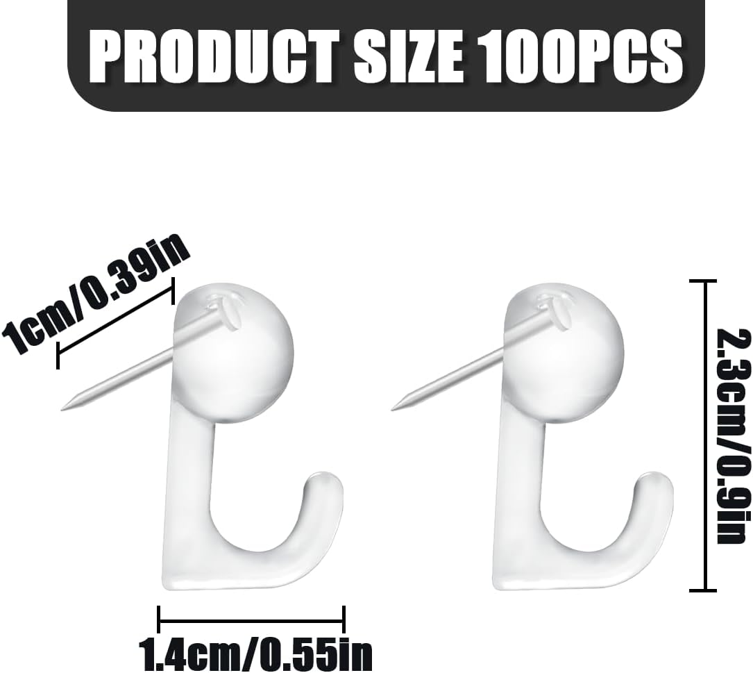 Pin Tack Hooks, 100 PCS Thumb Tacks Hook for Photo Walls, Bulletin Boards (2.3 X 1.4 Cm/0.9 X 0.55 In) image number 5